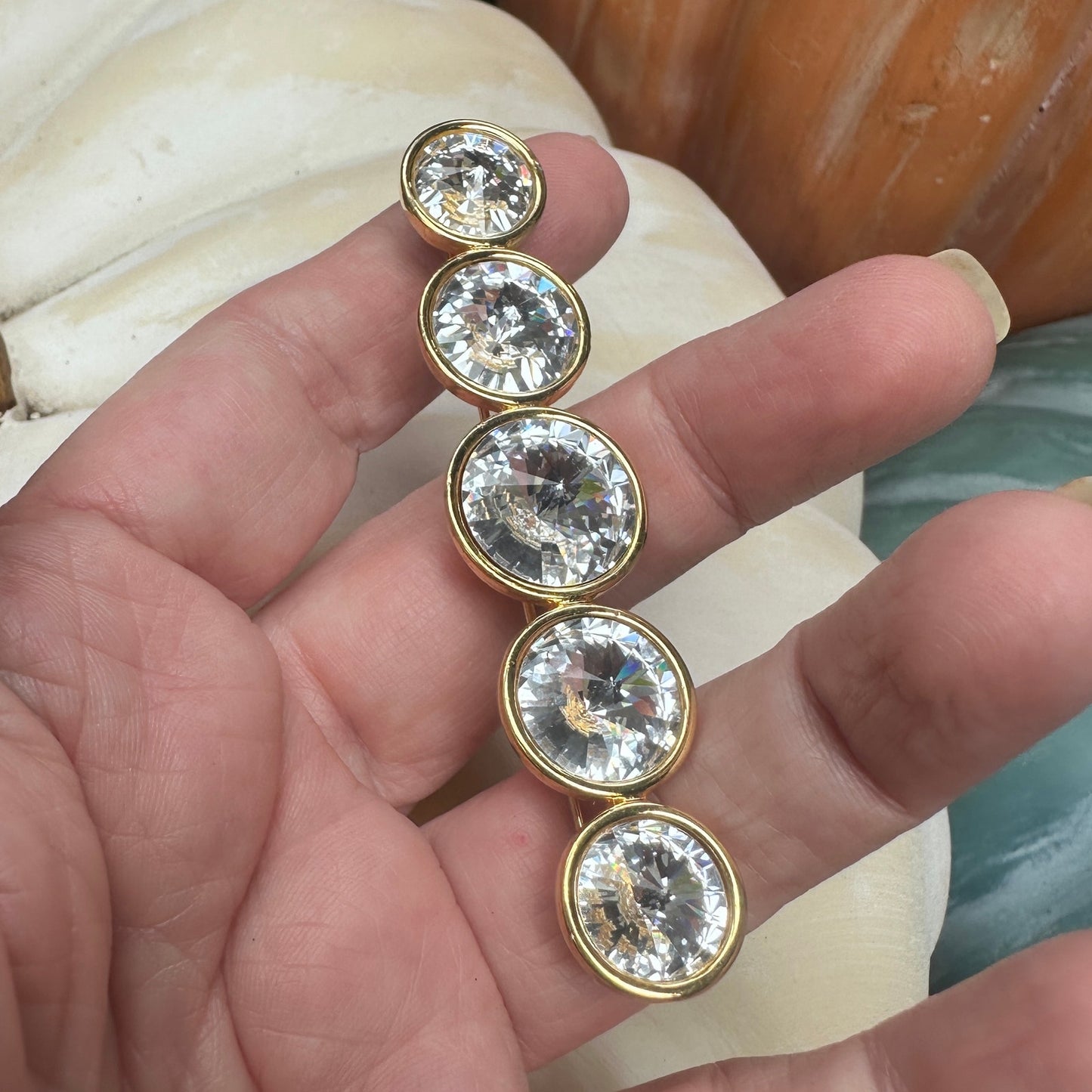 Vintage Large Rivoli Headlight Rhinestone Bar Brooch-Clear Crystal Estate Piece