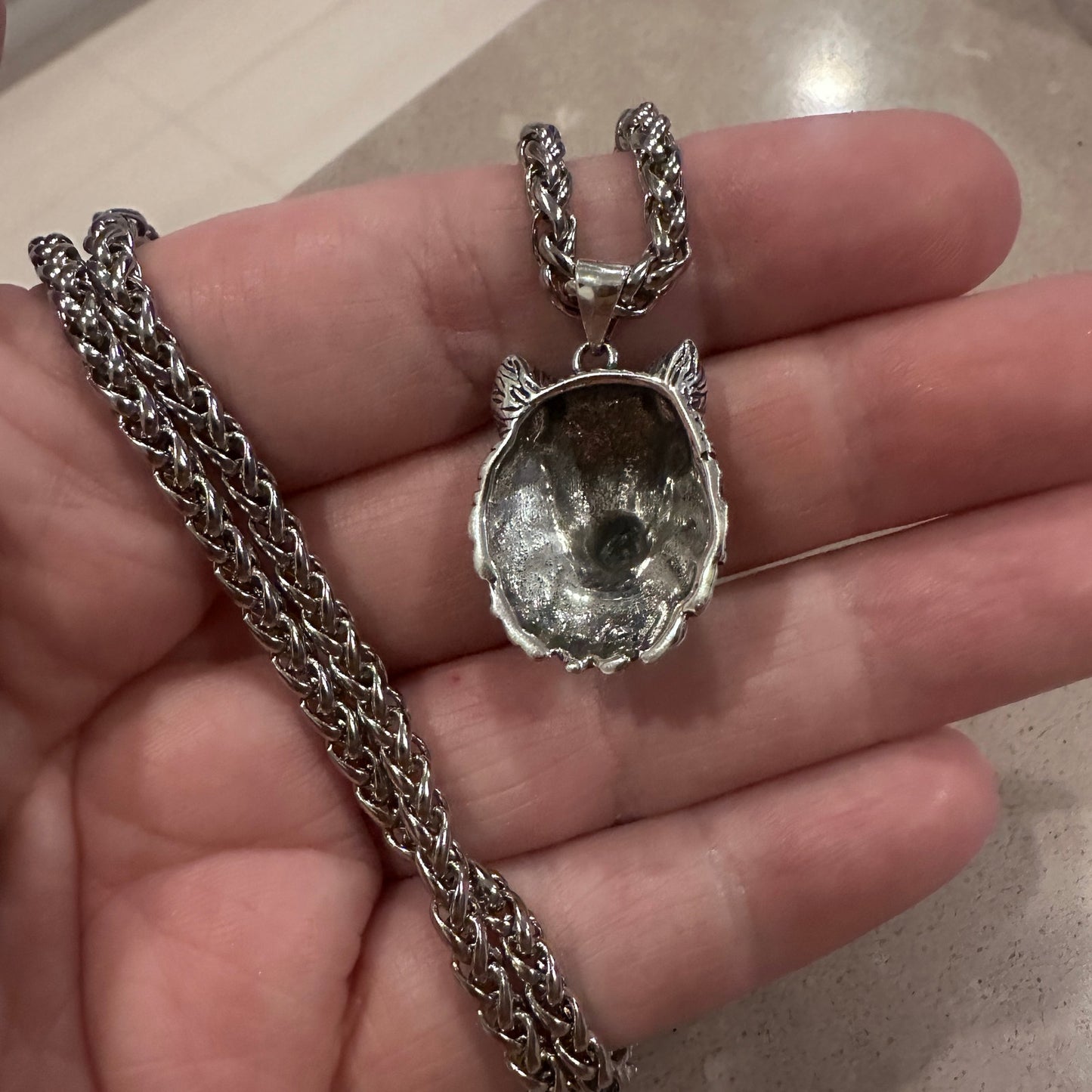 Sterling Silver Wolf Head Necklace