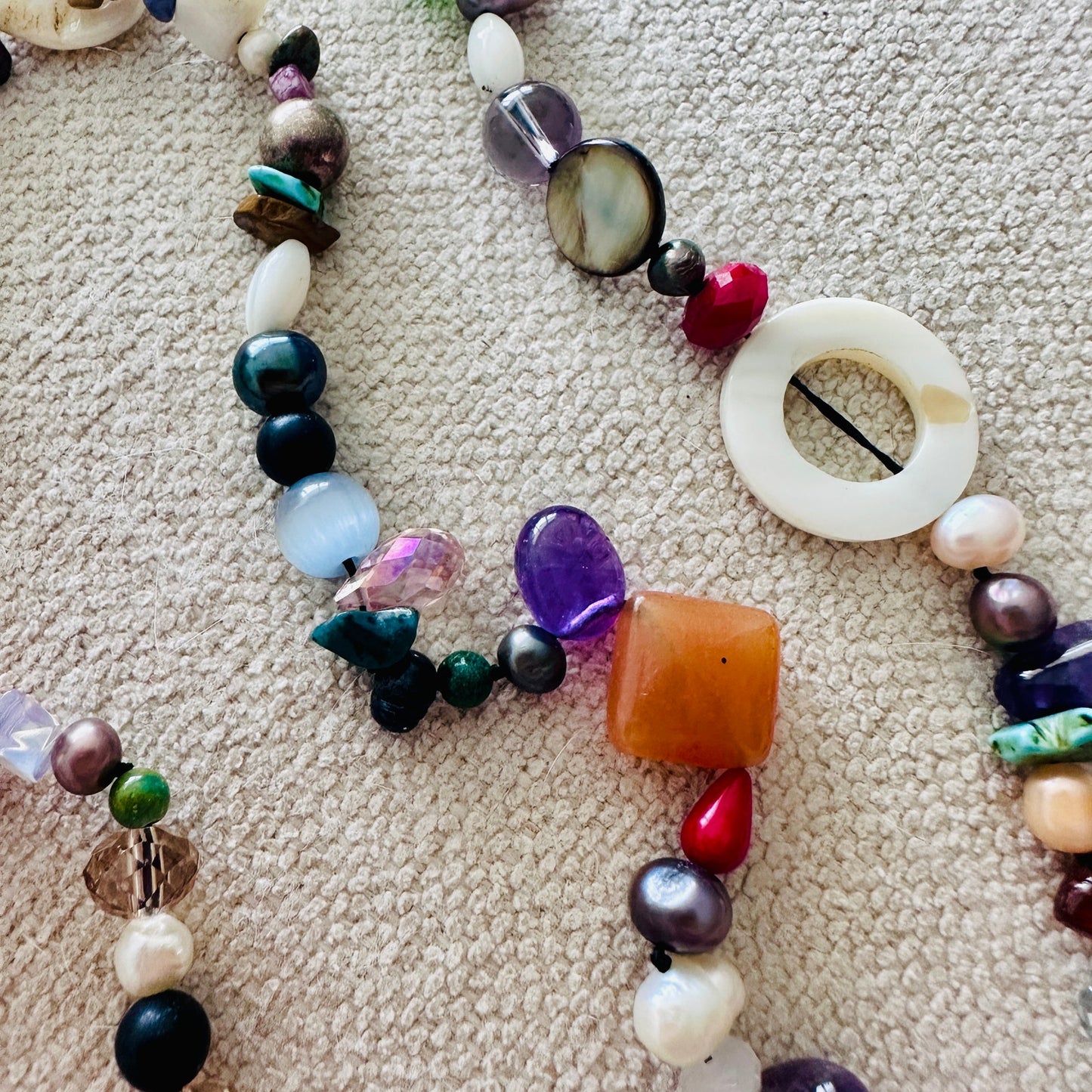 Long Multicolored Gemstone & Mixed Bead Artisan Necklace