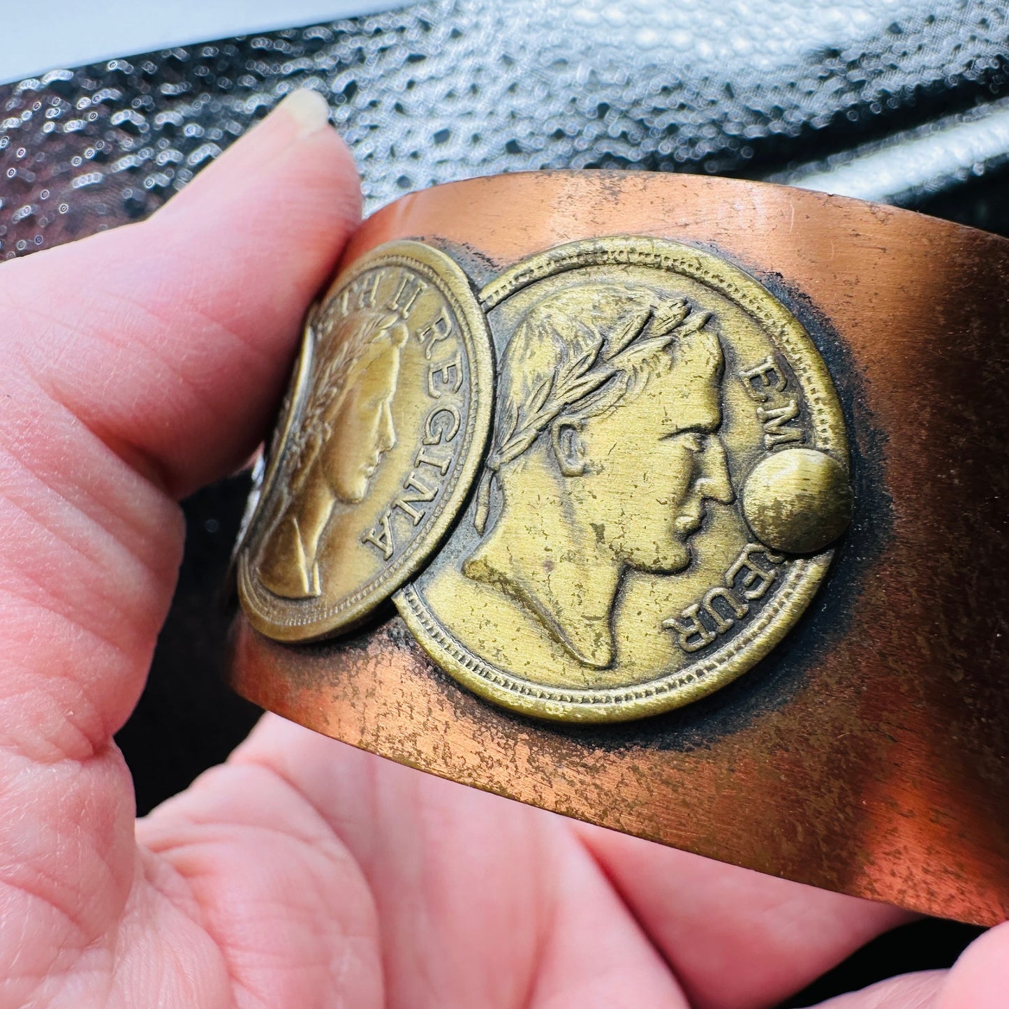 Vintage Copper Coin Cuff Bracelet