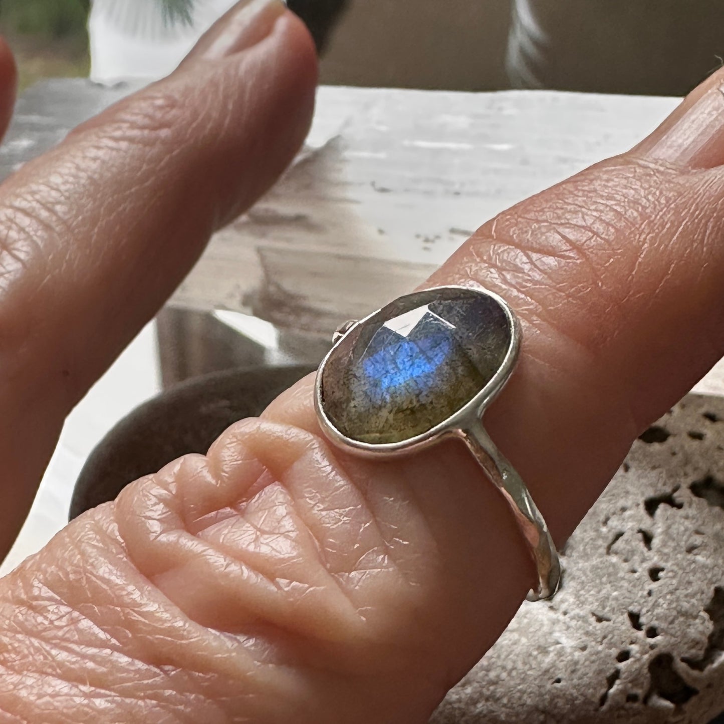 Natural Faceted Labradorite 925 Sterling Silver Ring