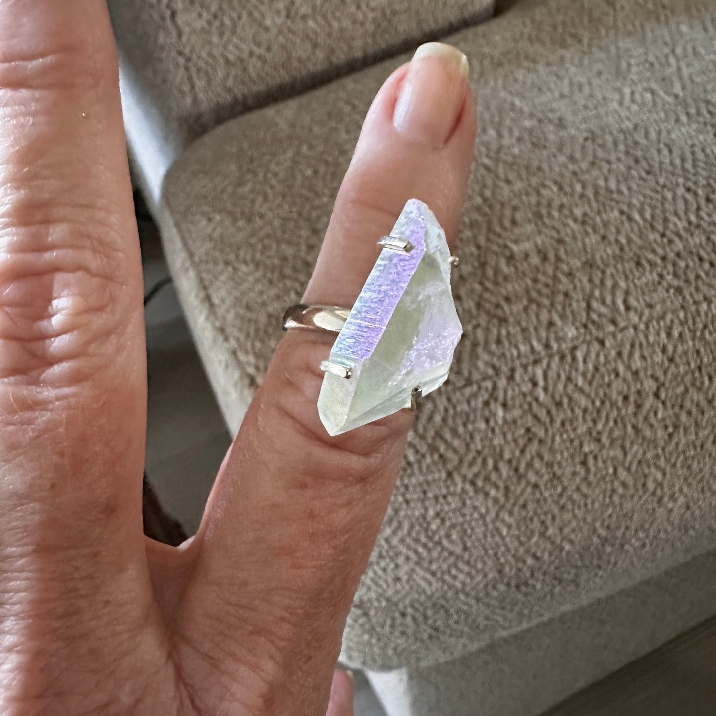 Angel Opal Aura Quartz 925 Sterling Silver Ring