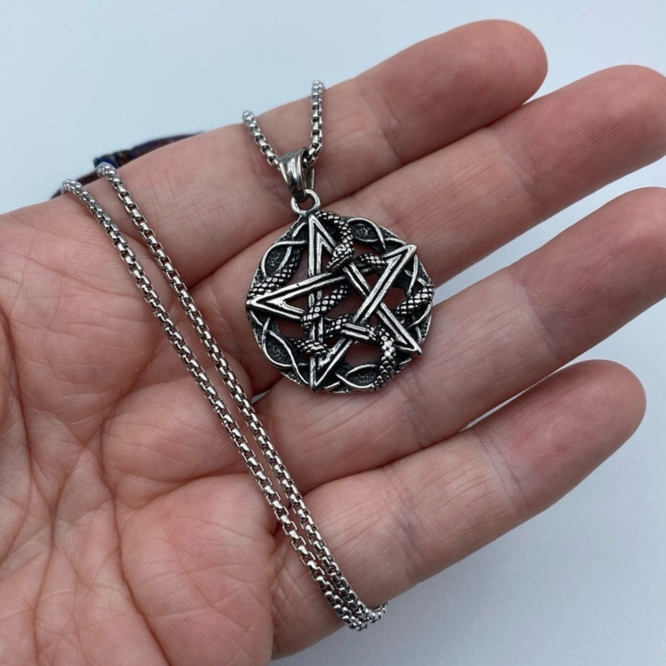 Pentagram Snake Stainless Steel Pendant Necklace Unisex