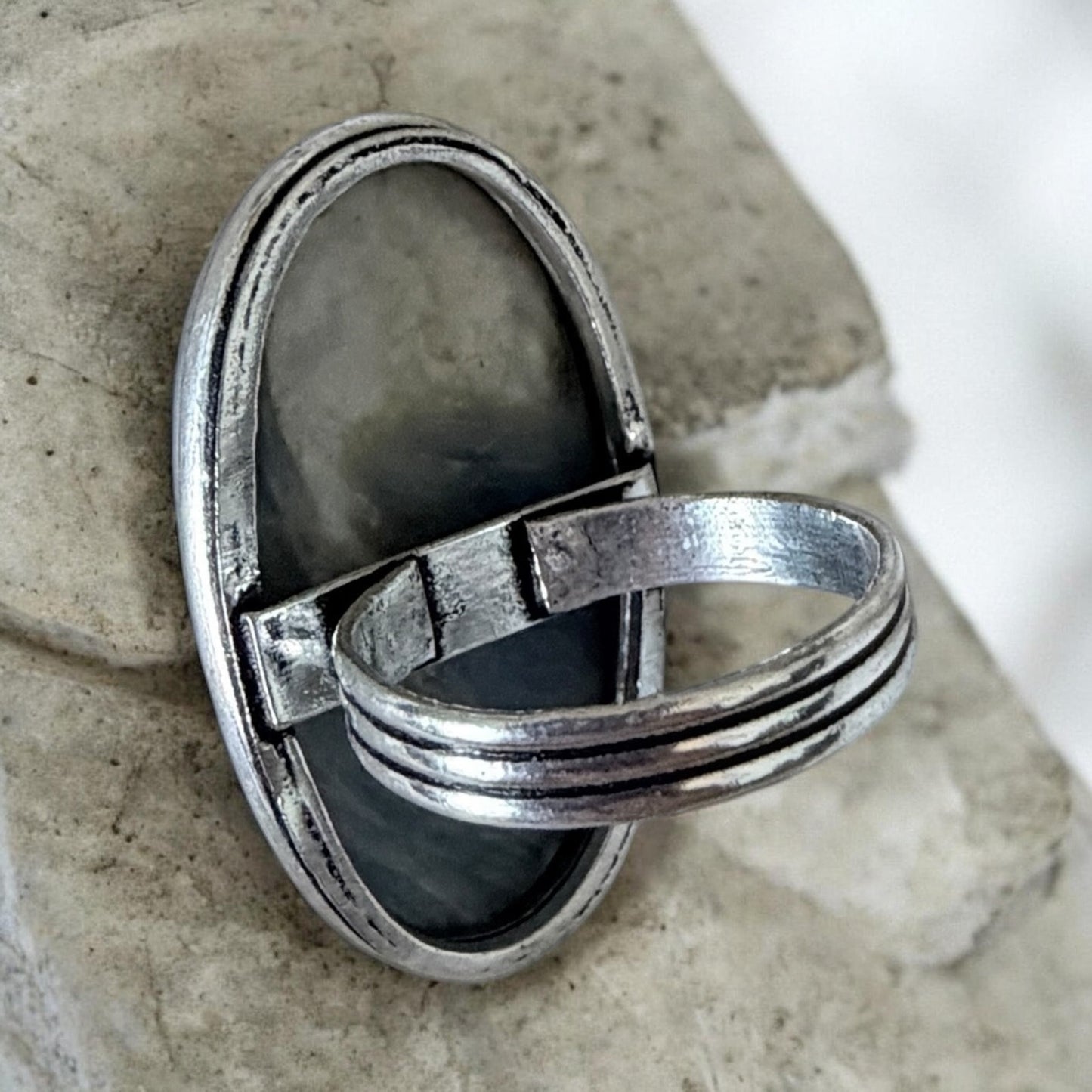 Blue Kyanite Statement Ring Sterling Silver Overlay Size 9