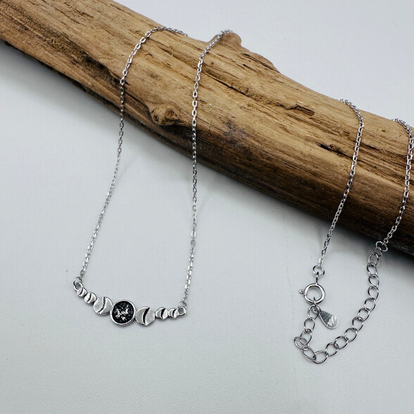 Sterling Silver Moon Phase Necklace-Minimalist-Celestial