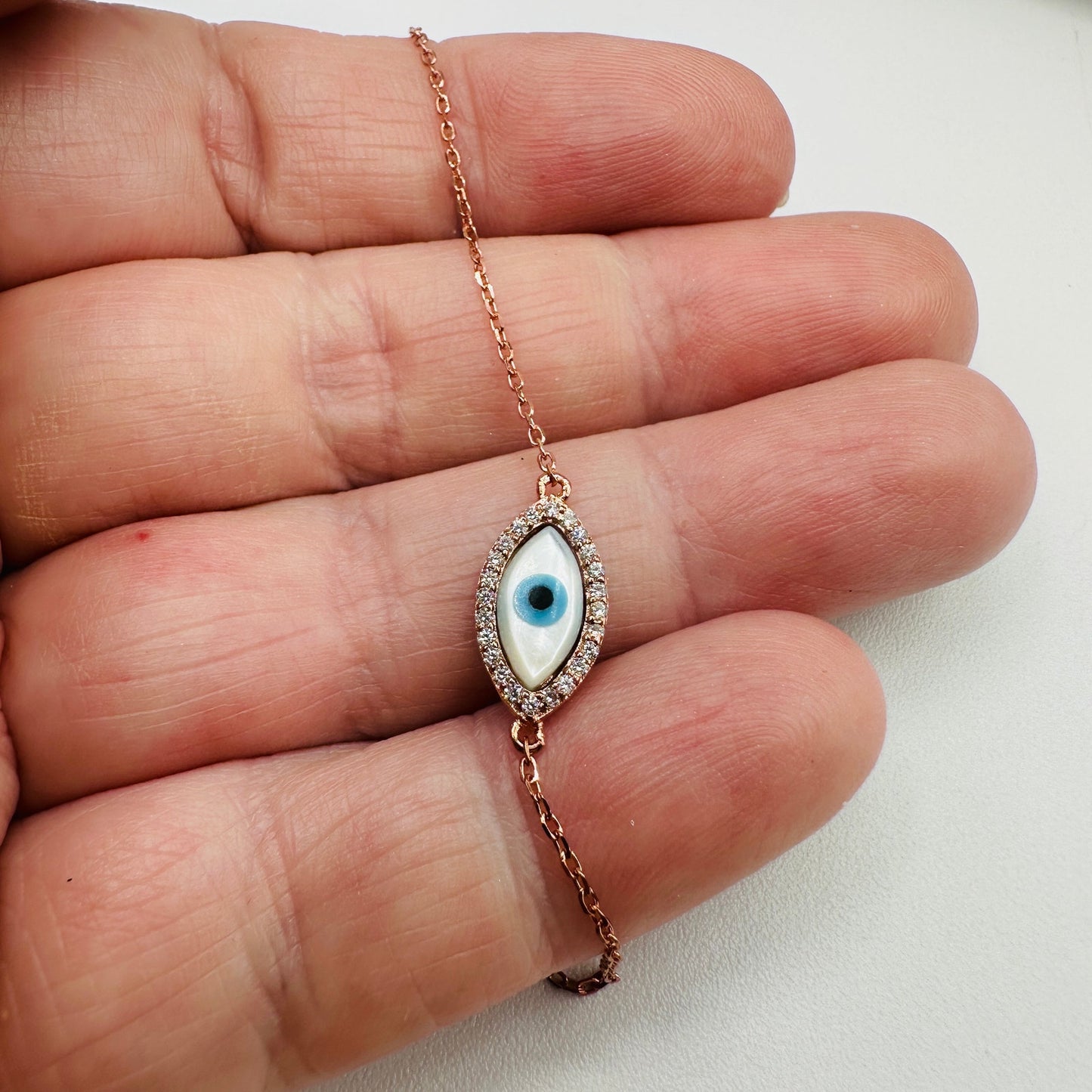 Dainty Evil Eye Rose Gold Bracelet-925 Silver, Protection Jewelry