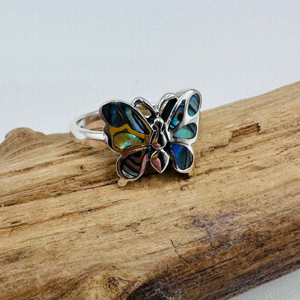Abalone Butterfly Sterling Silver Ring