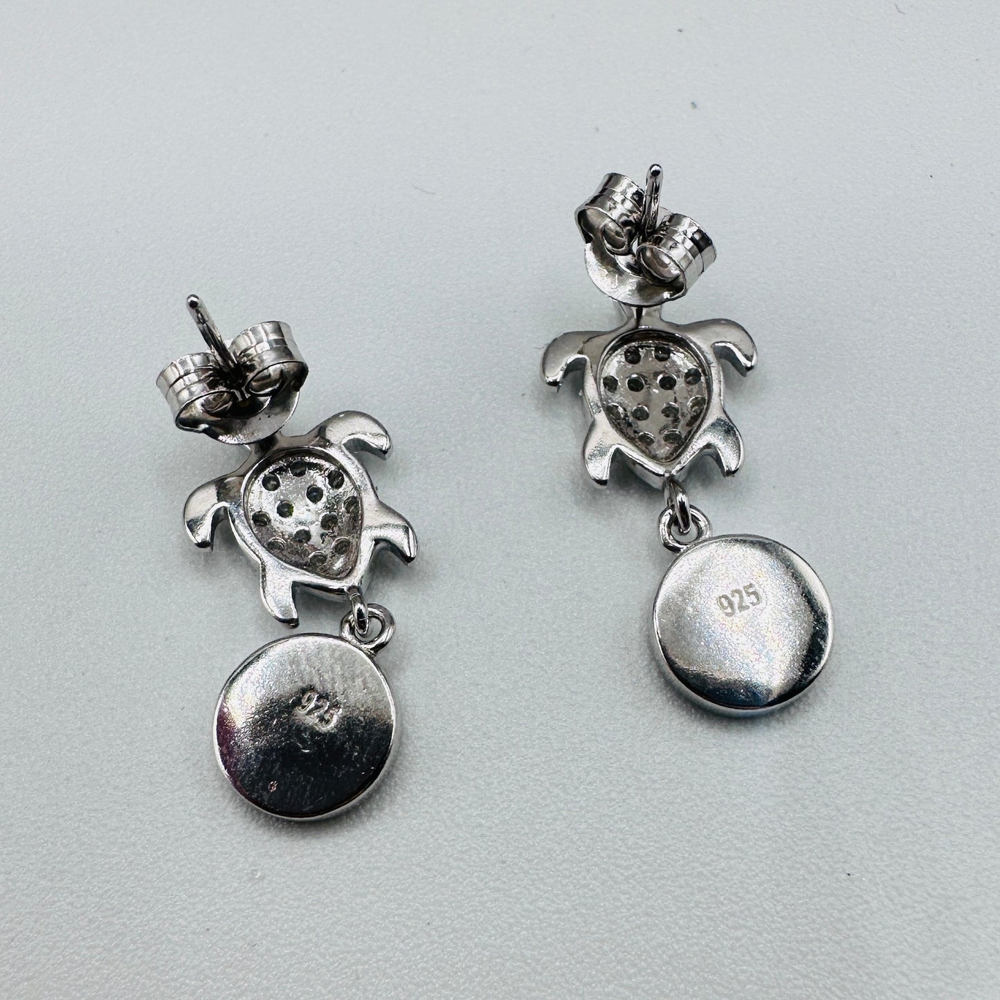 Sterling Silver White Opal Sea Turtle Drop Earrings with White Topaz