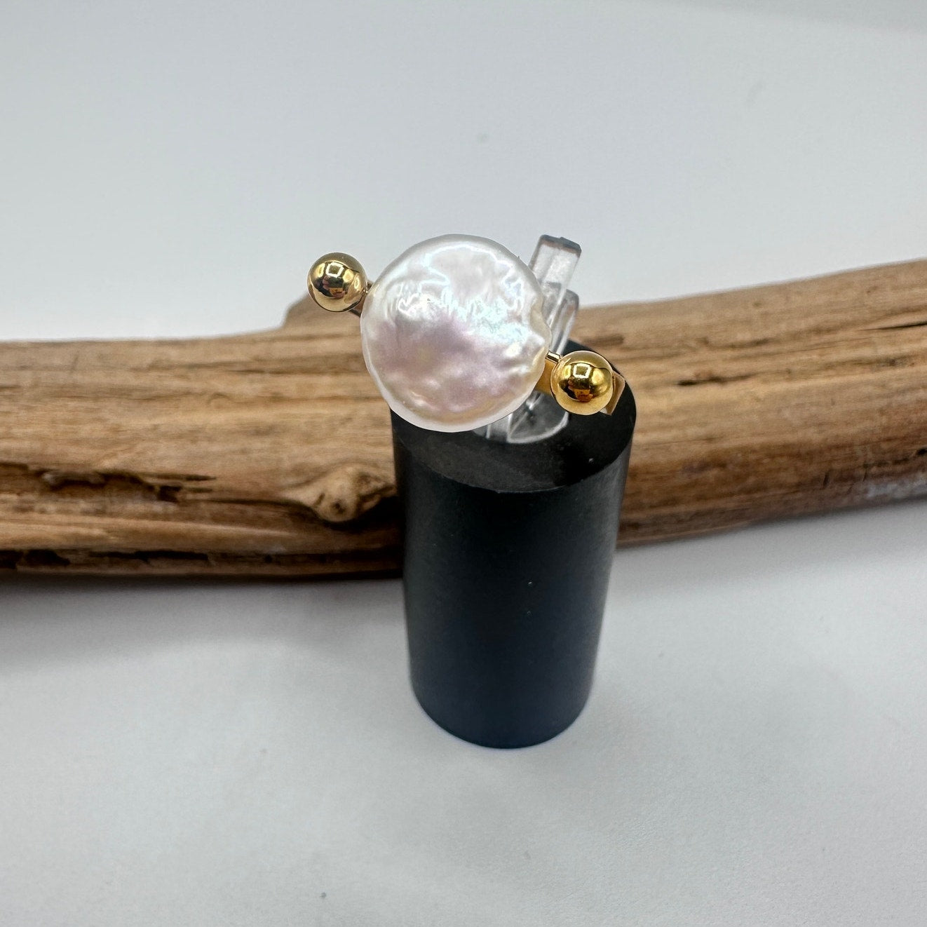 18K Gold Baroque Pearl Ring – Non-Tarnish Stainless Steel, Size 7