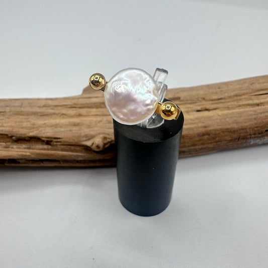 18K Gold Baroque Pearl Ring – Non-Tarnish Stainless Steel, Size 7