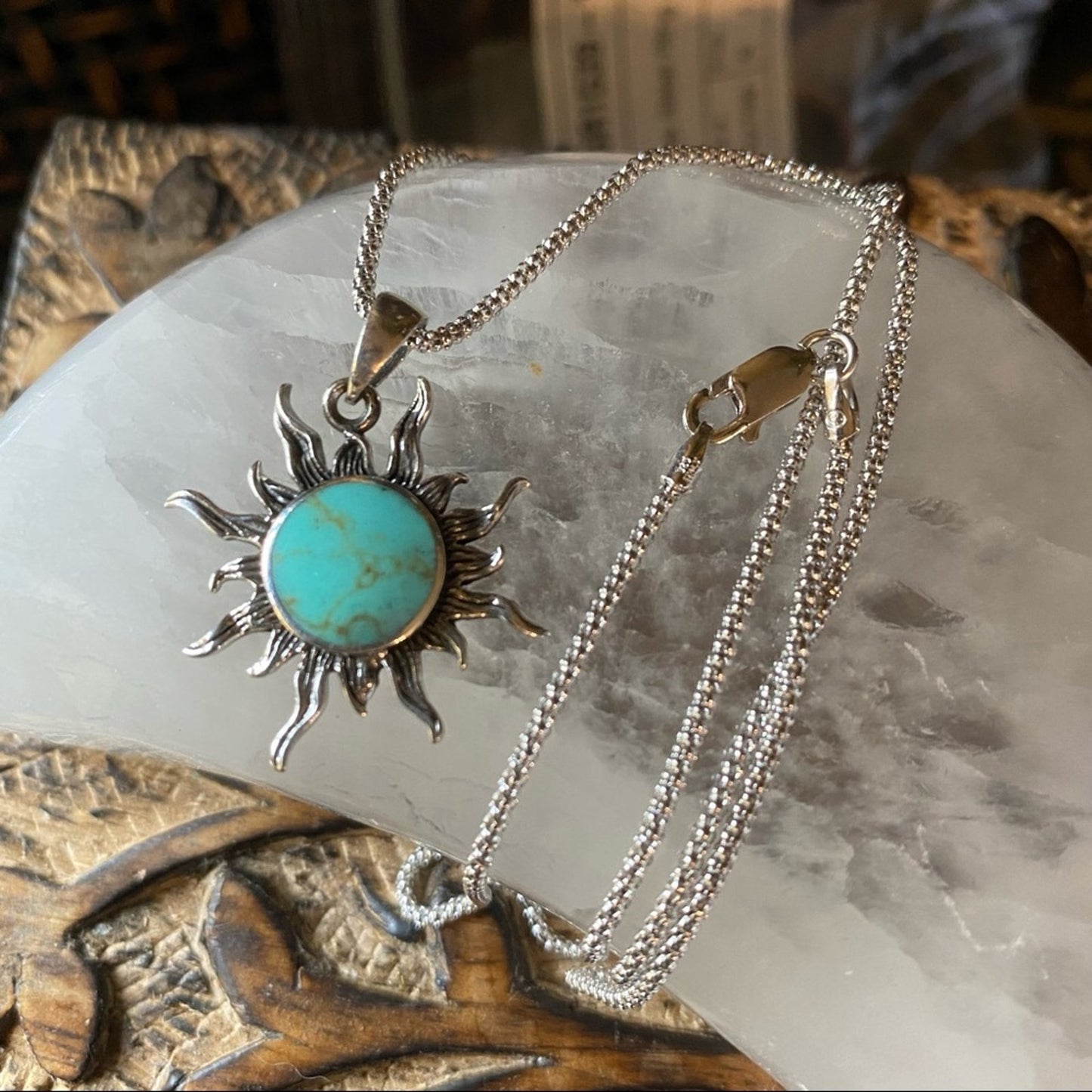 Turquoise Sunburst Sterling Silver Necklace Pendant