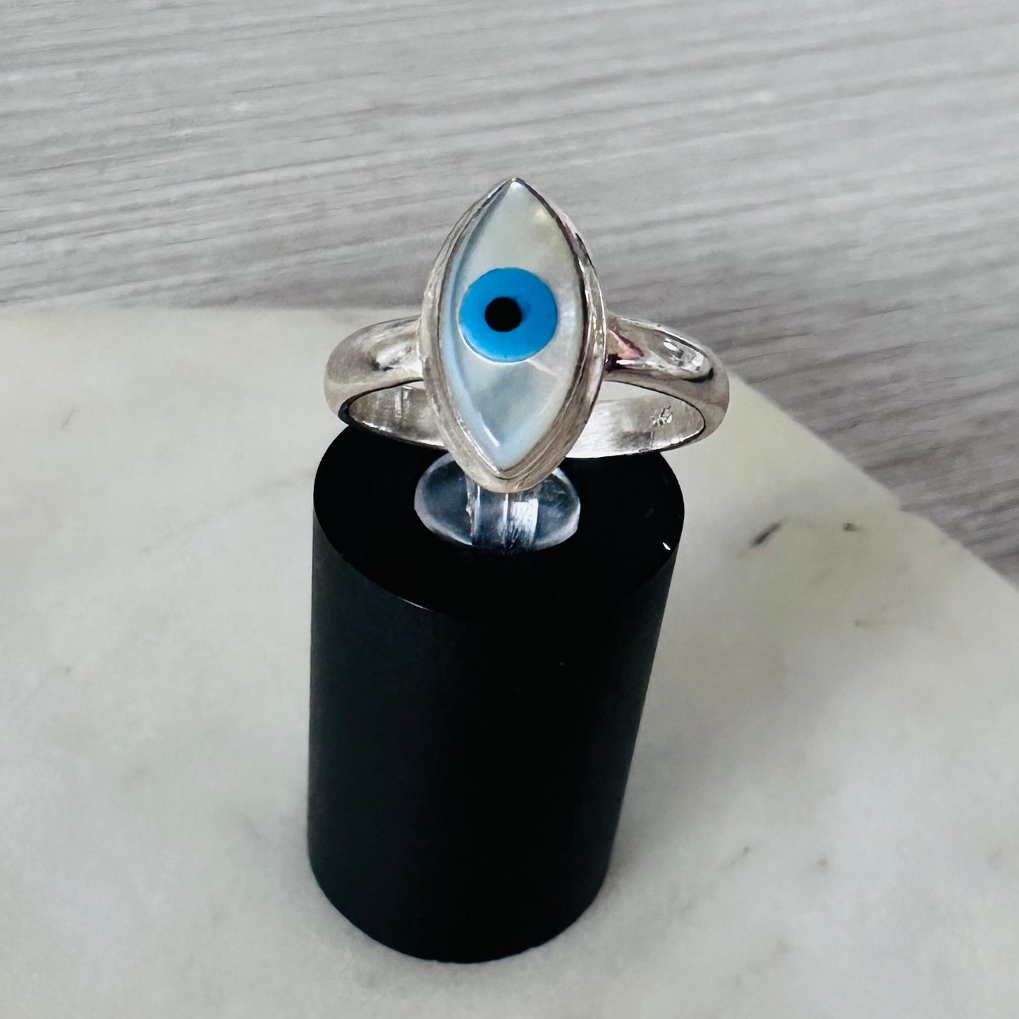 Evil Eye Composite Shell And Turquoise Sterling Silver Ring