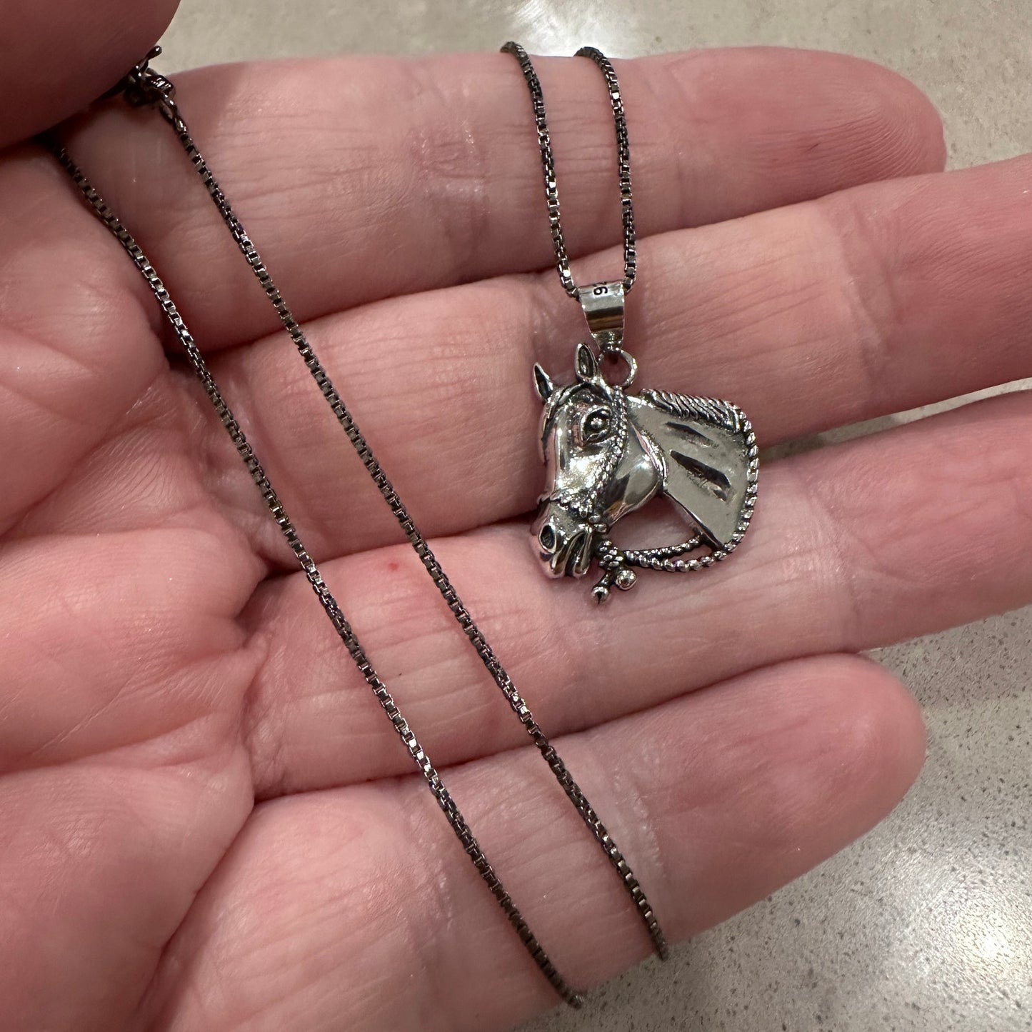 Sterling Silver Horse Head Pendant Necklace-Black Rhodium Plated Chain