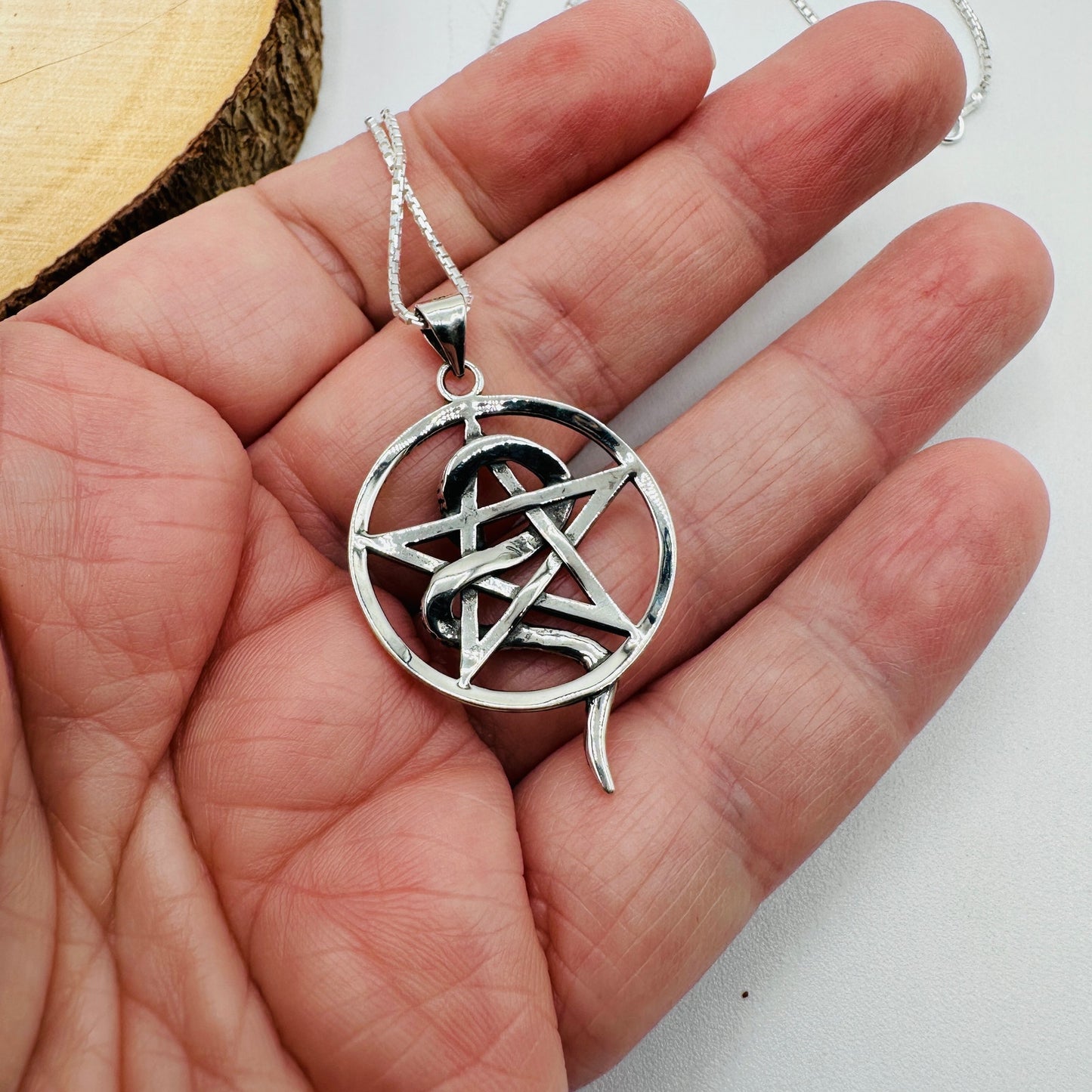 Sterling Silver Snake Pentagram Pendant Necklace-925 Silver