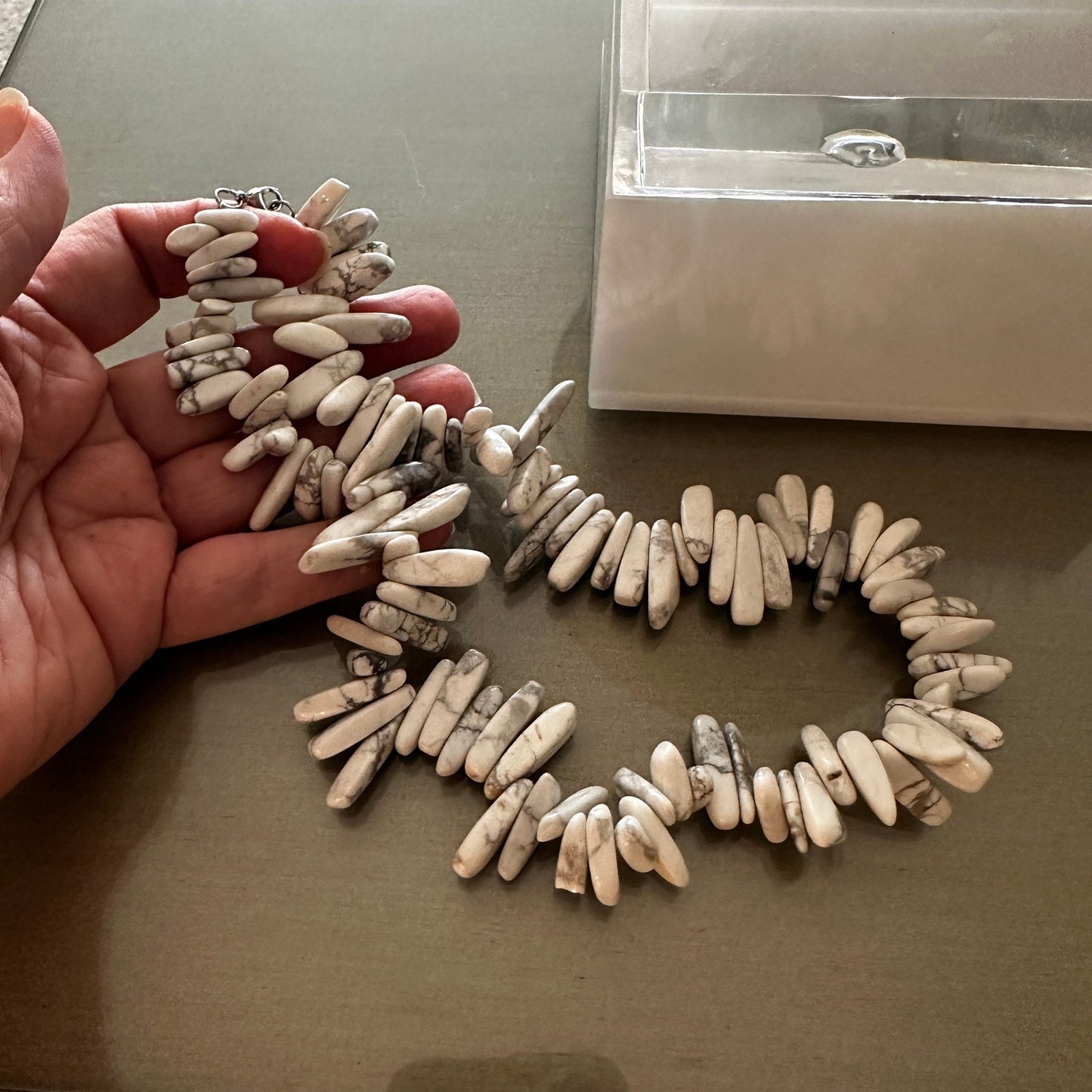 Natural Howlite Gemstone Spike Necklace