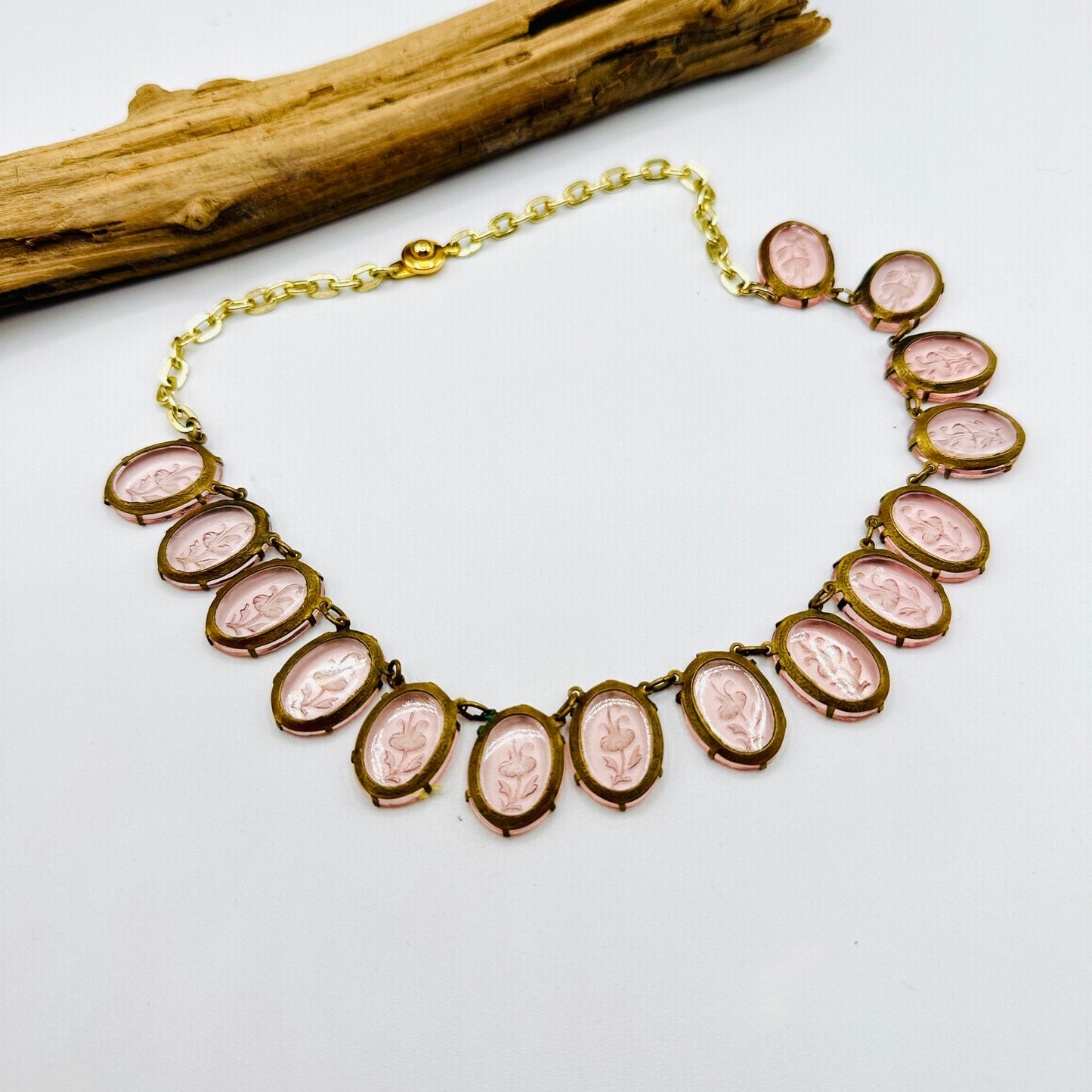 60's Vintage USA Pat 4074400 Etched Glass Necklace