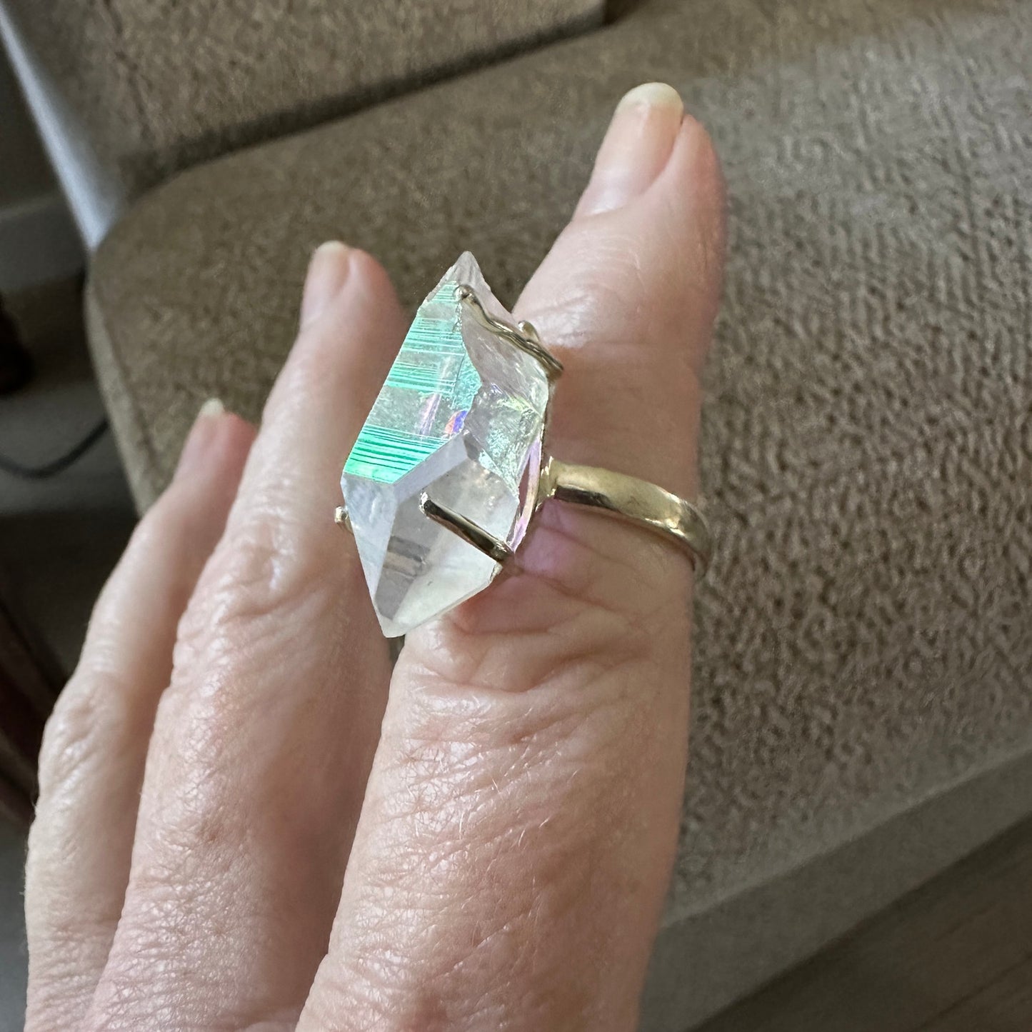 Angel Opal Aura Quartz 925 Sterling Silver Ring