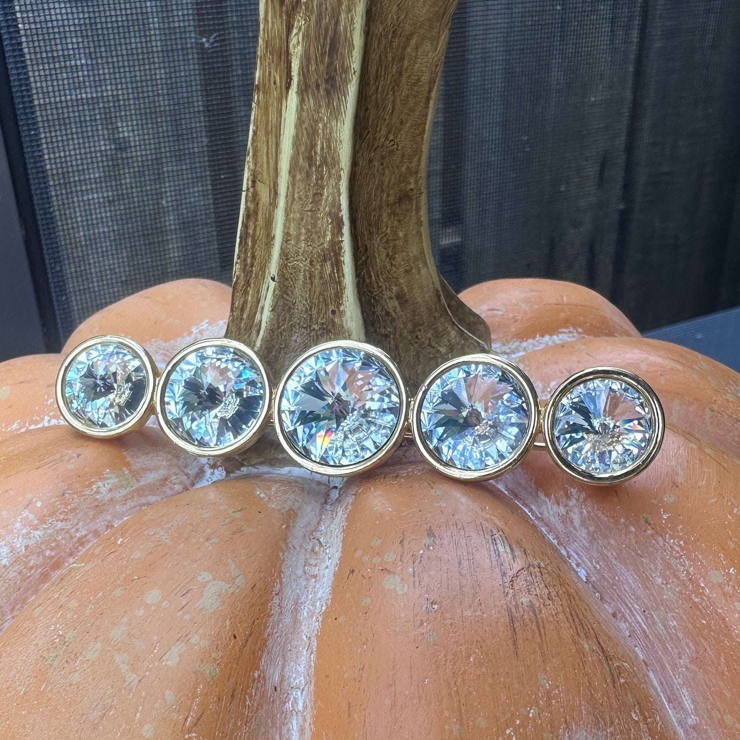 Vintage Large Rivoli Headlight Rhinestone Bar Brooch-Clear Crystal Estate Piece