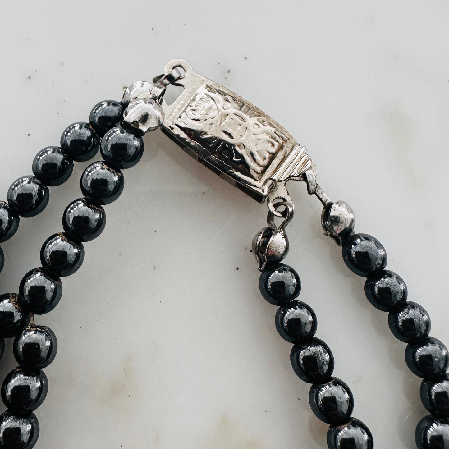 Vintage Hematite & Green Beaded Statement Necklace