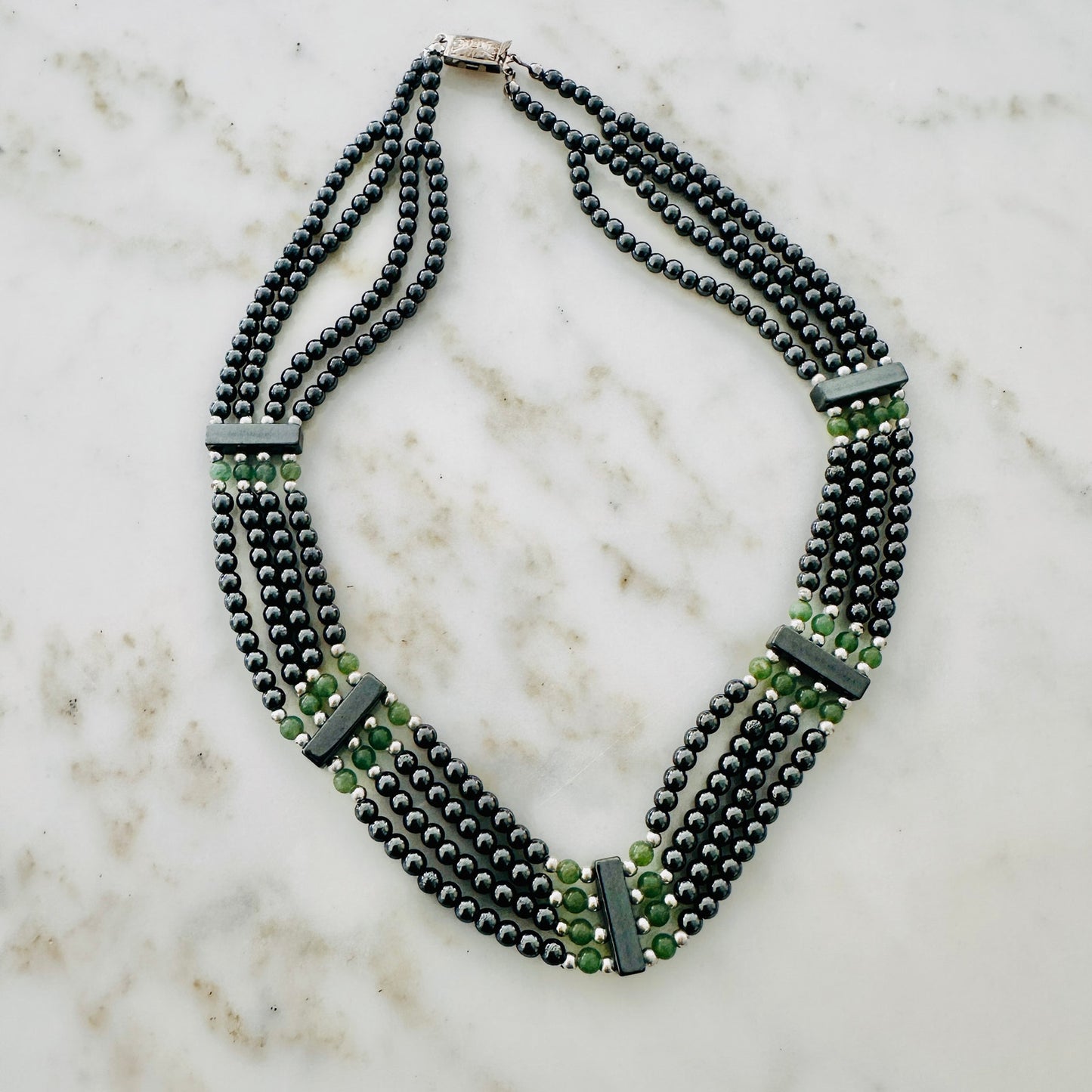 Vintage Hematite & Green Beaded Statement Necklace
