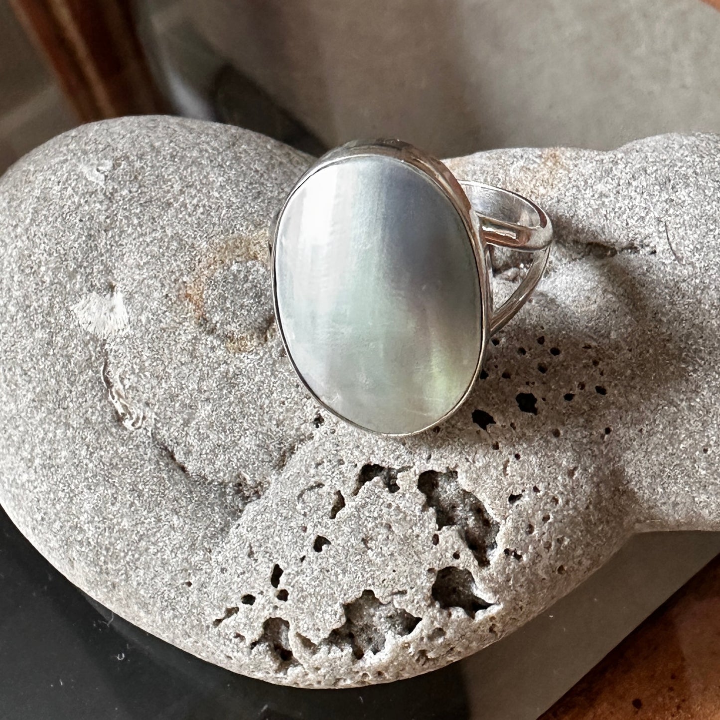 Natural Nautilus Sea Shell Sterling Silver Ring Size 10.5