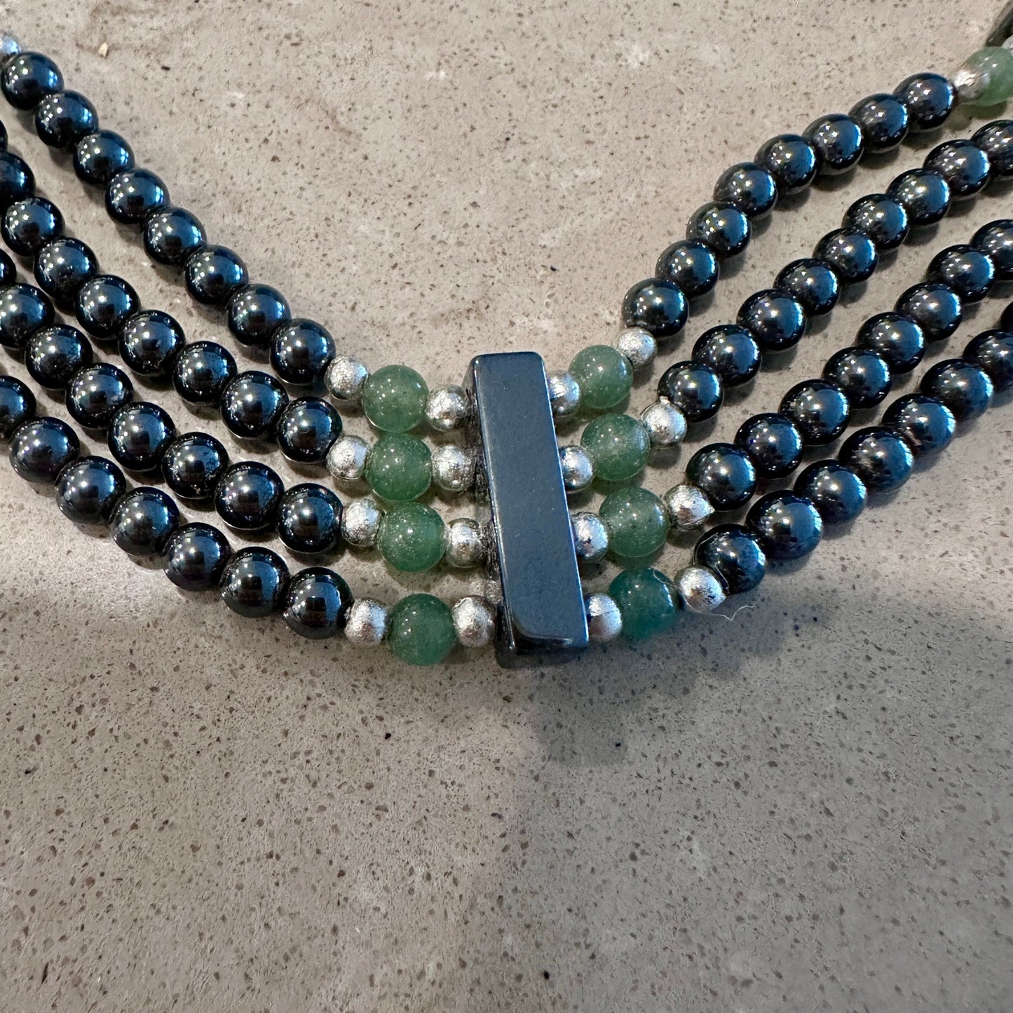 Vintage Hematite & Green Beaded Statement Necklace