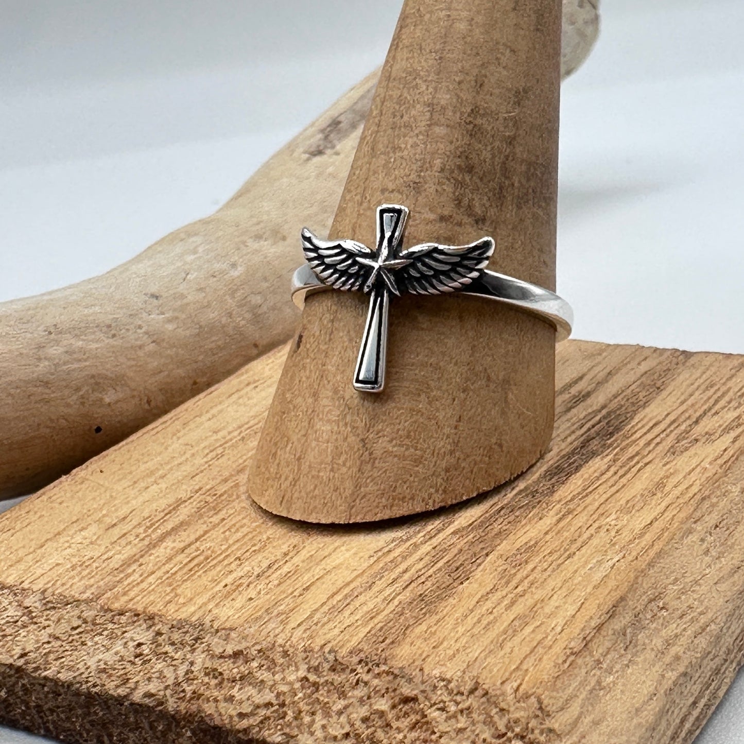 Cross With Wings Sterling Silver Ring