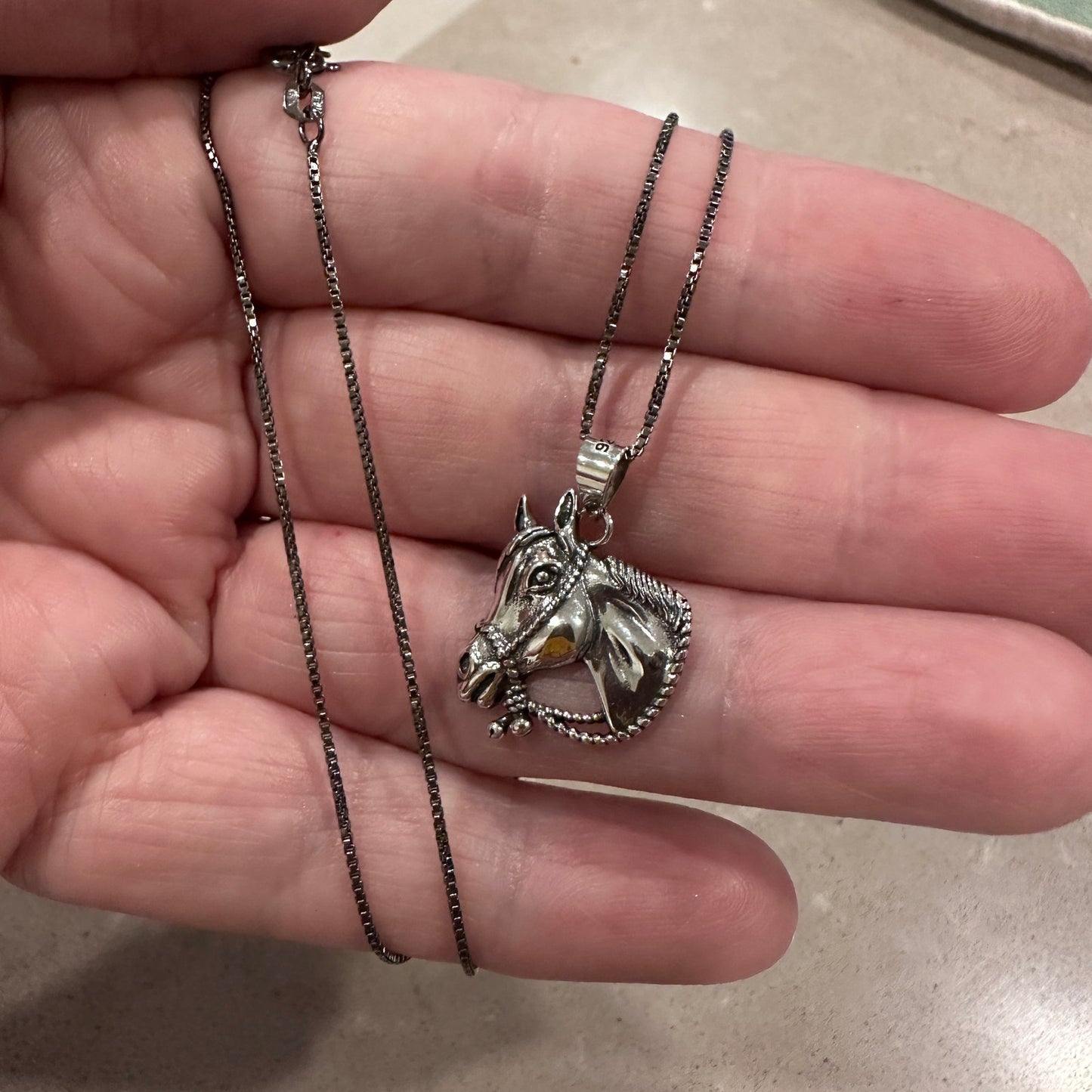 Sterling Silver Horse Head Pendant Necklace-Black Rhodium Plated Chain