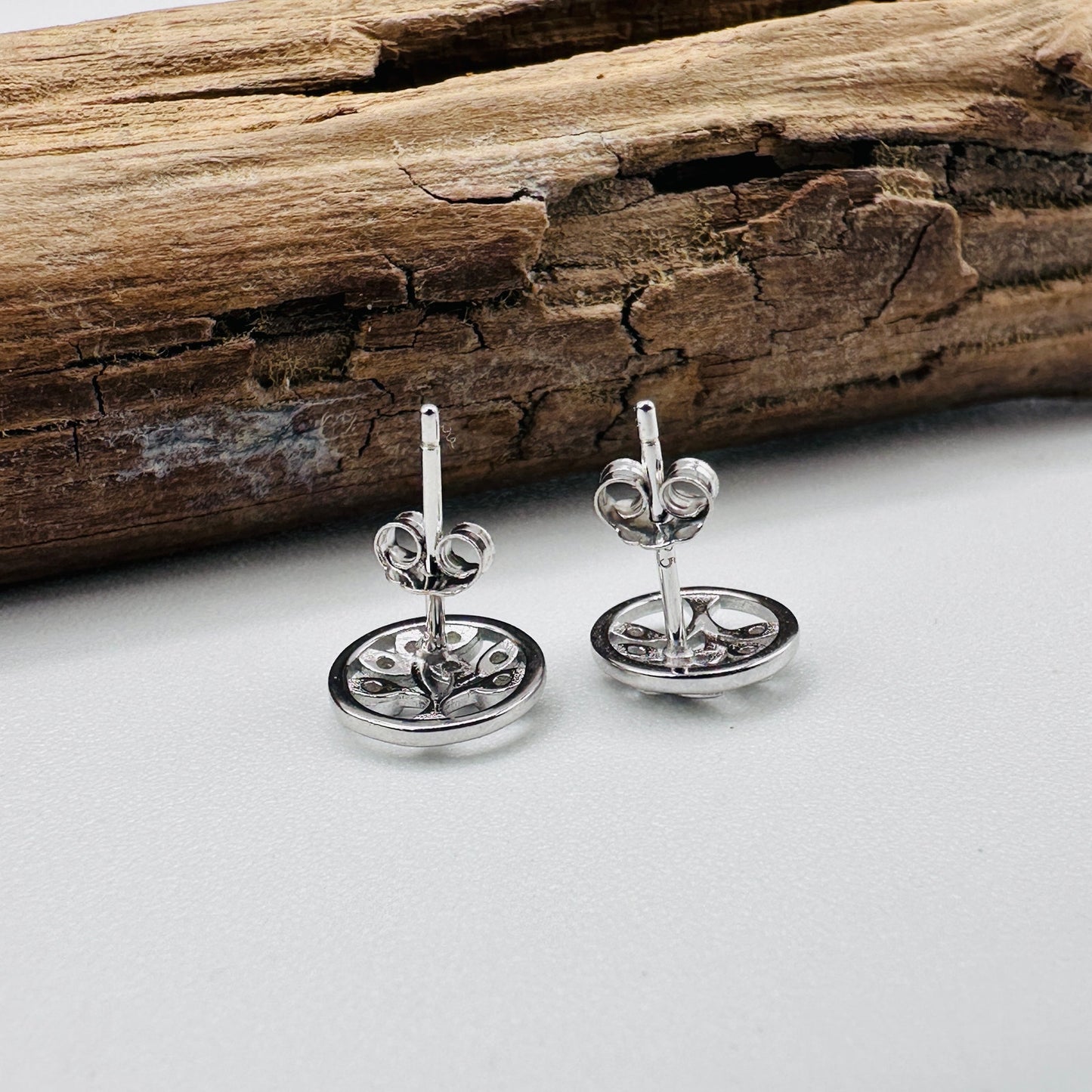 Tree Of Life Sterling Silver CZ Stud Earrings