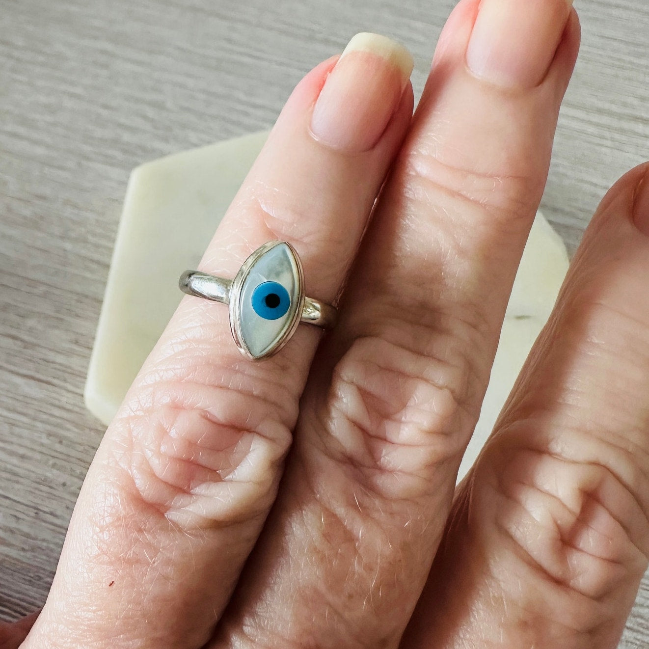 Evil Eye Composite Shell And Turquoise Sterling Silver Ring