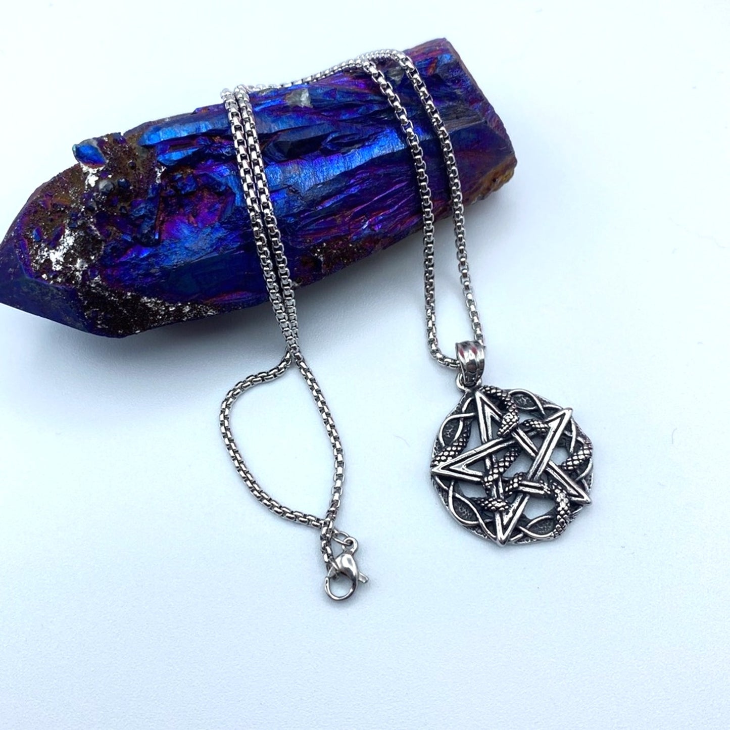 Pentagram Snake Stainless Steel Pendant Necklace Unisex