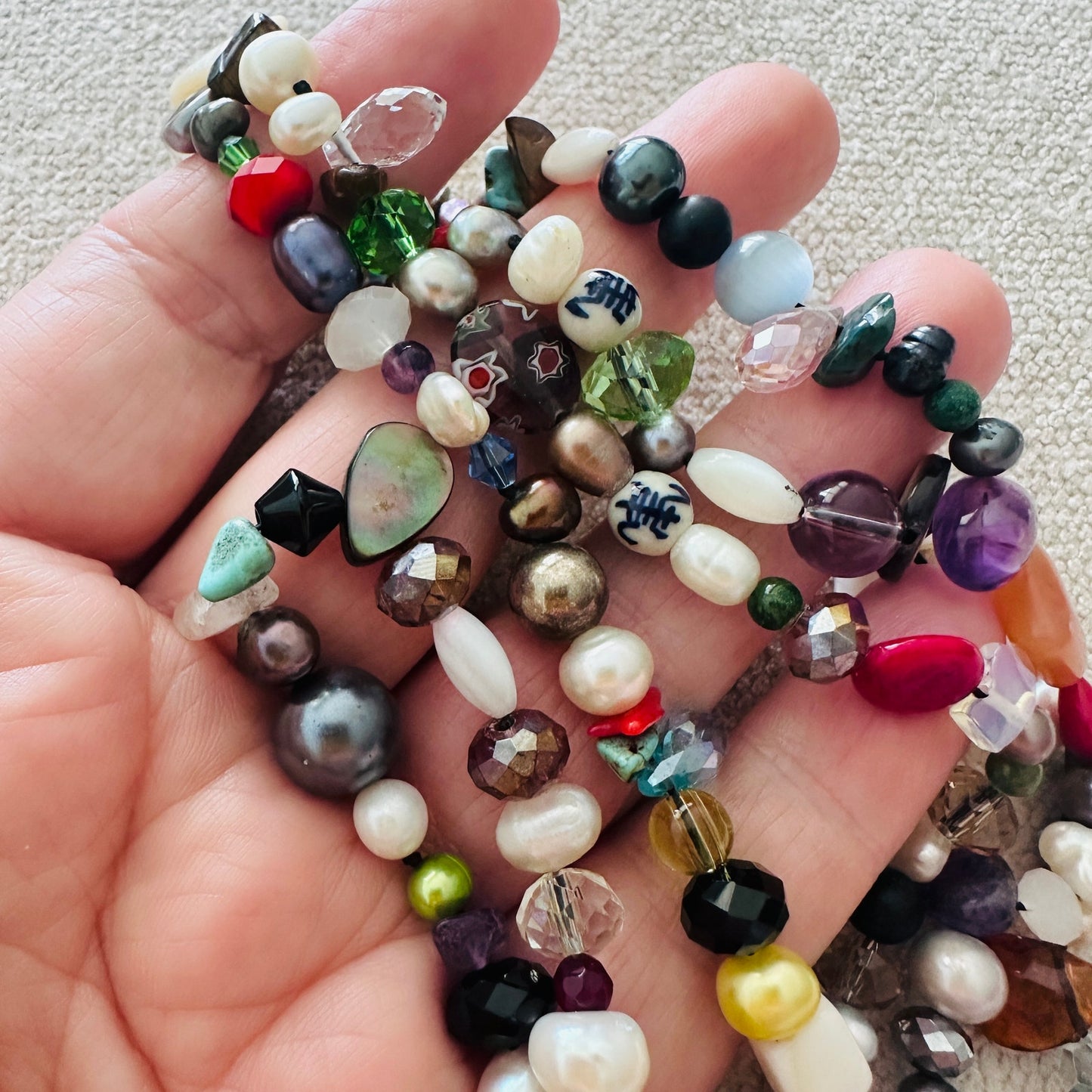 Long Multicolored Gemstone & Mixed Bead Artisan Necklace