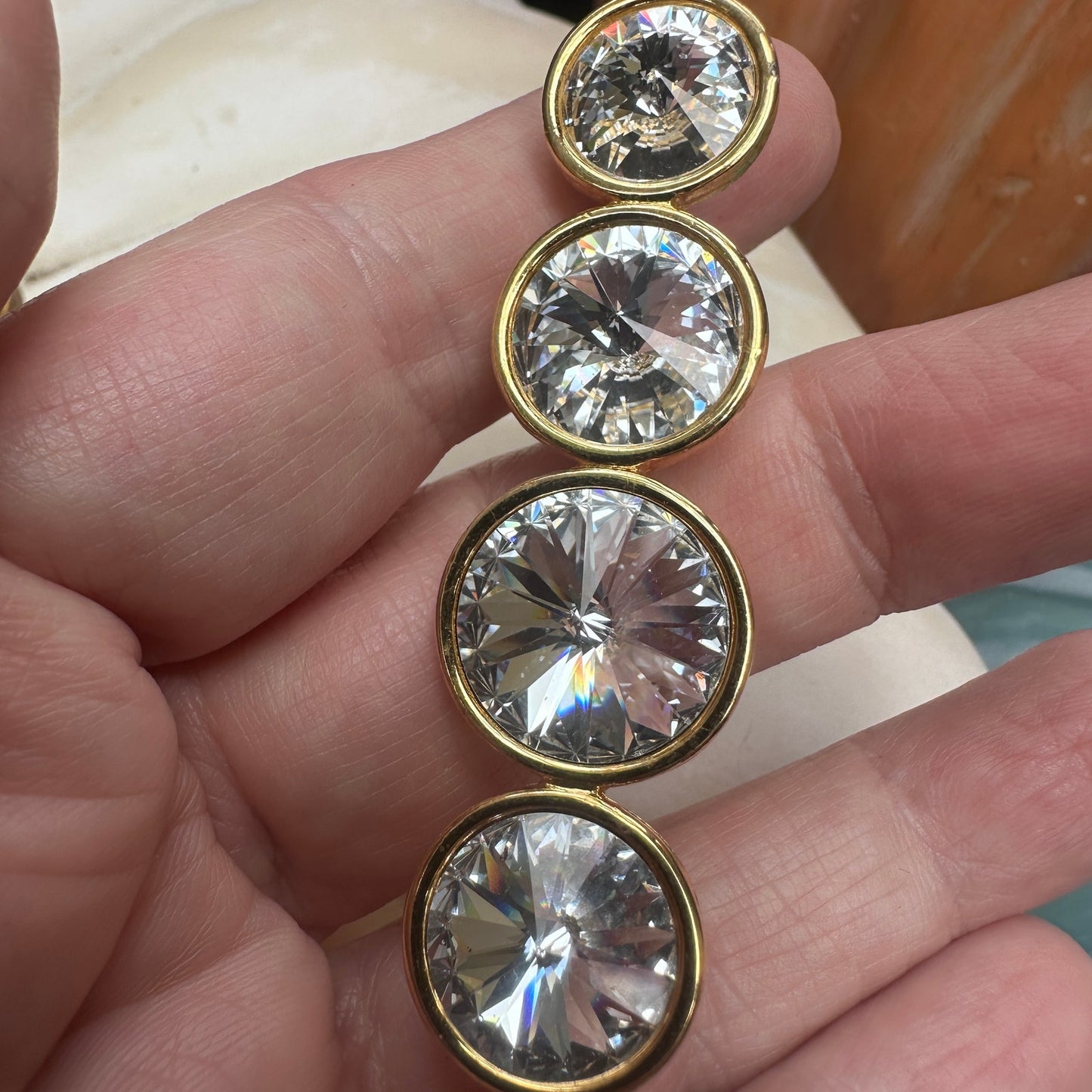 Vintage Large Rivoli Headlight Rhinestone Bar Brooch-Clear Crystal Estate Piece