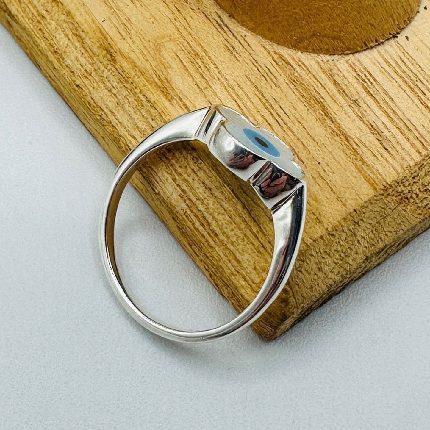 Sterling Silver Evil Eye Mother Of Pearl Clover Ring