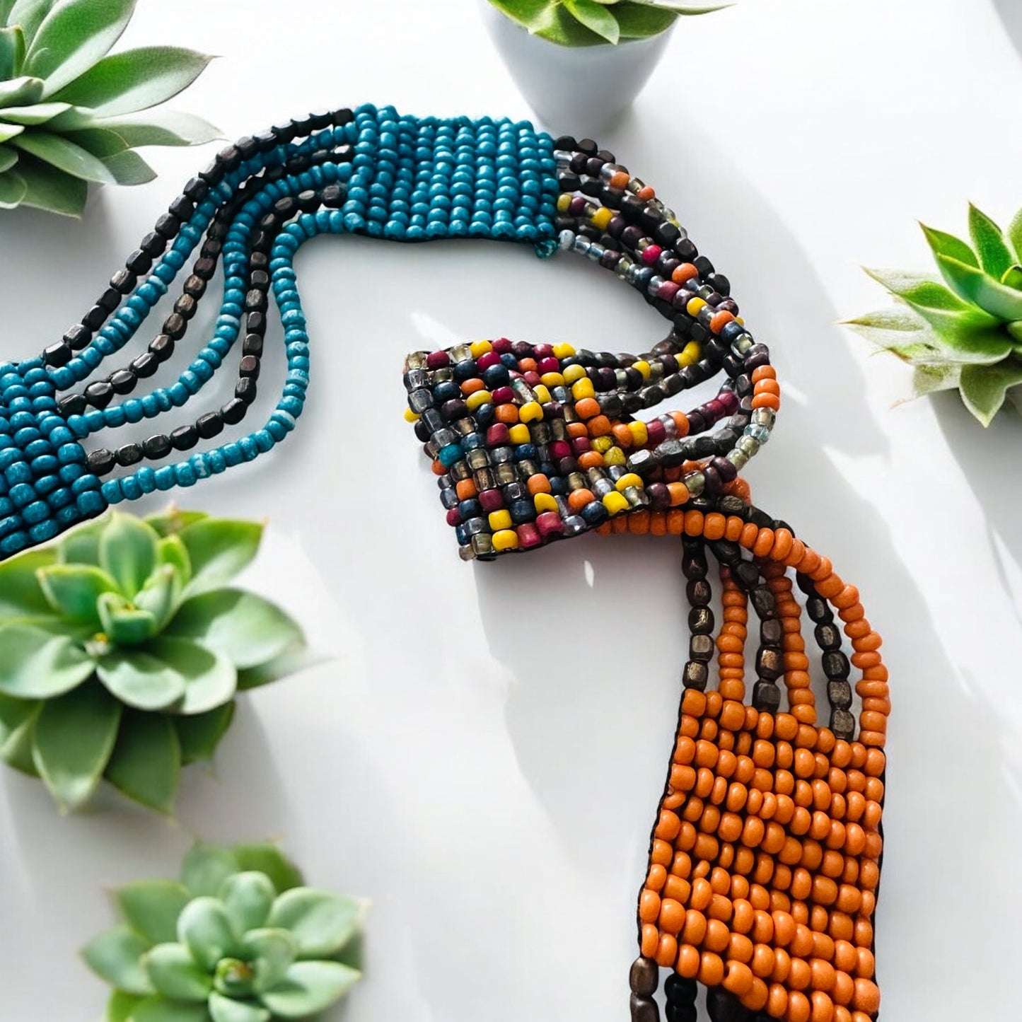 Boho Multicolor Layered Seed Bead Statement Necklace