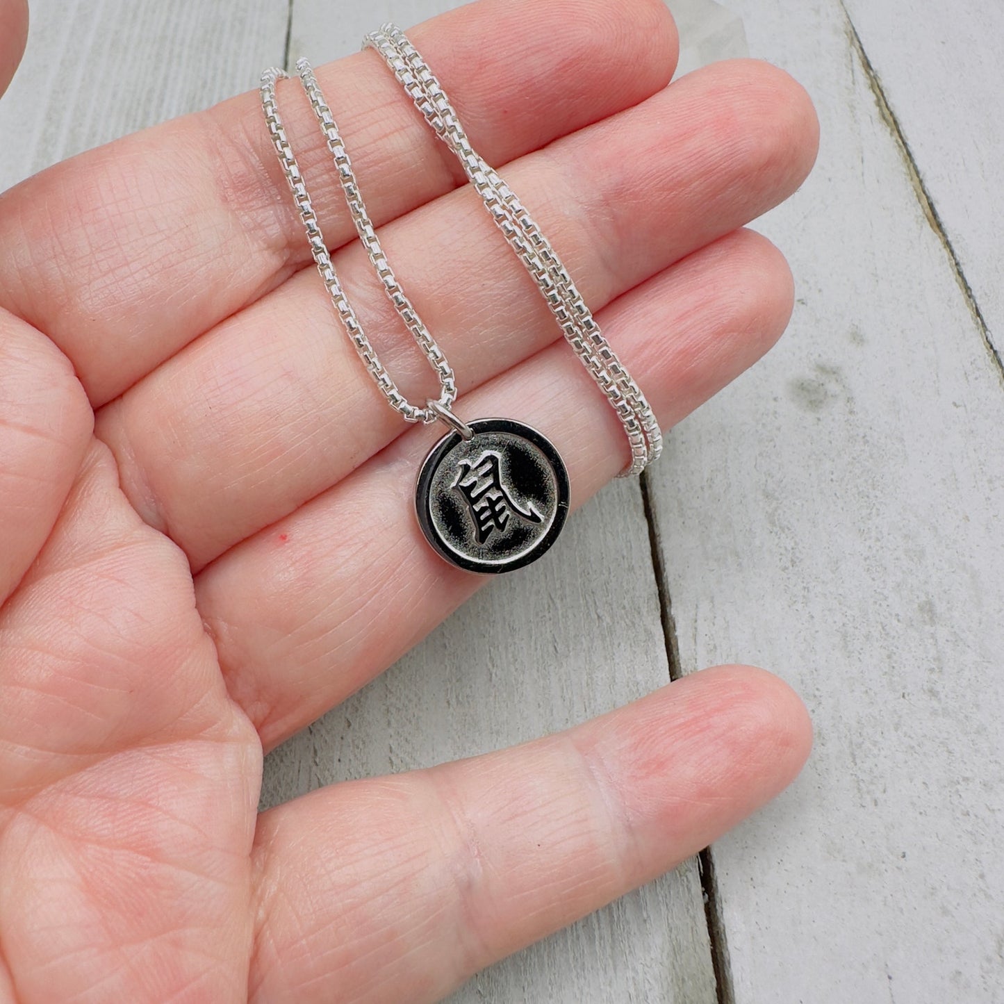 Chinese Zodiac Year of The Rat Pendant Necklace Sterling Silver