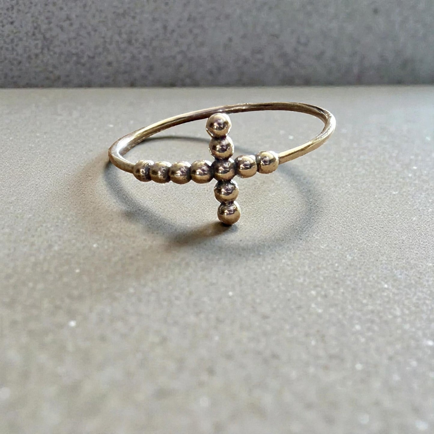 Delicate Sterling Silver Beaded Cross Faith Ring