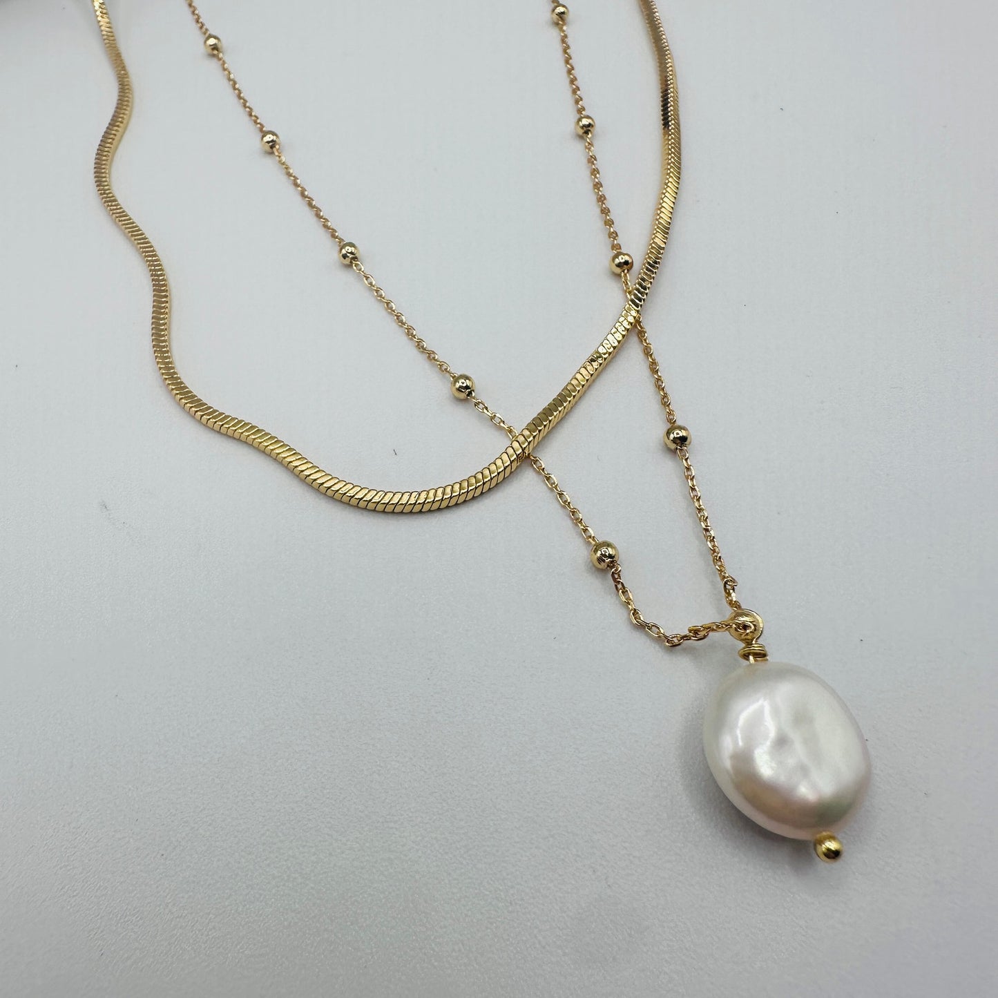 18K Gold Layered Pearl Chain Necklace