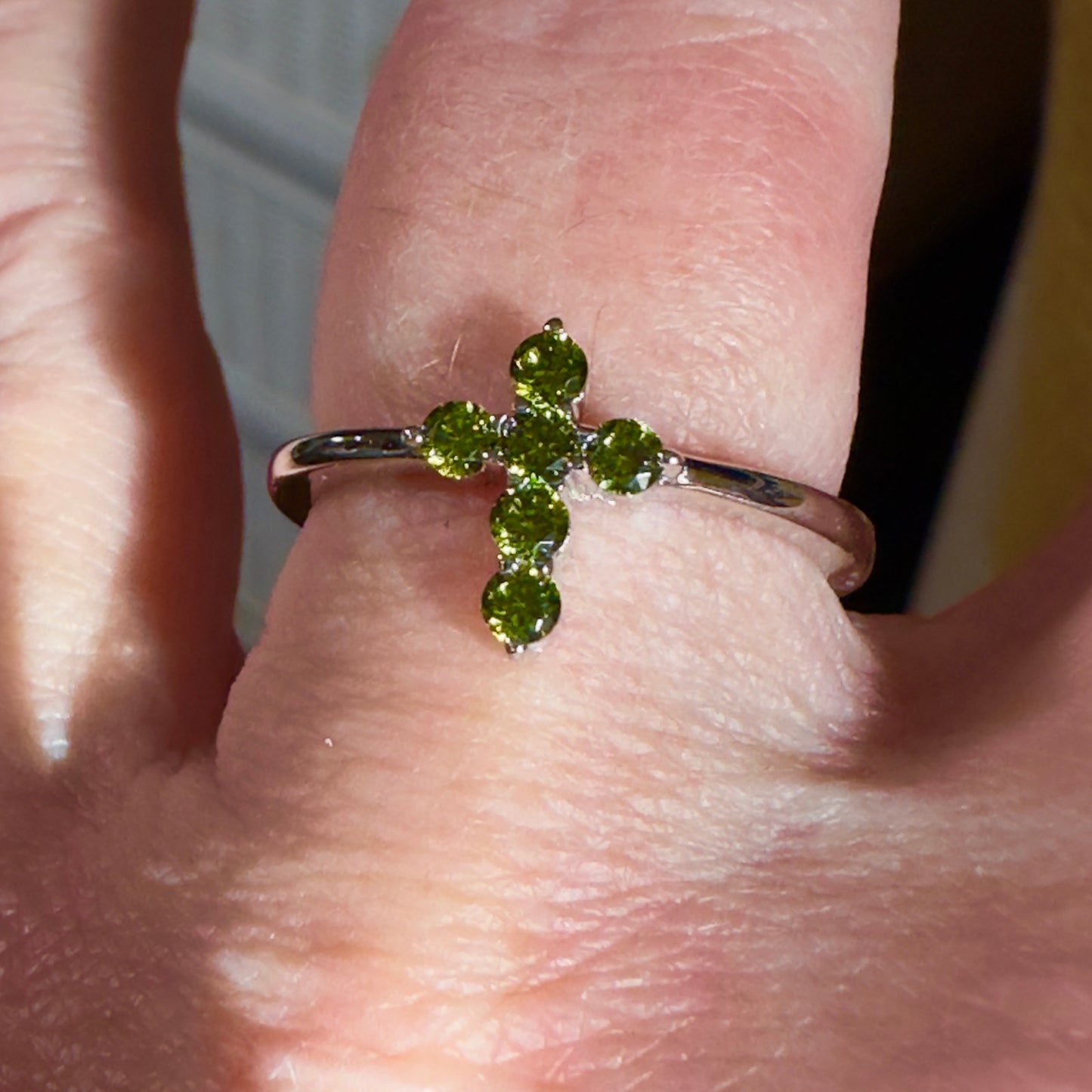 Sterling Silver Cross Green CZ Ring