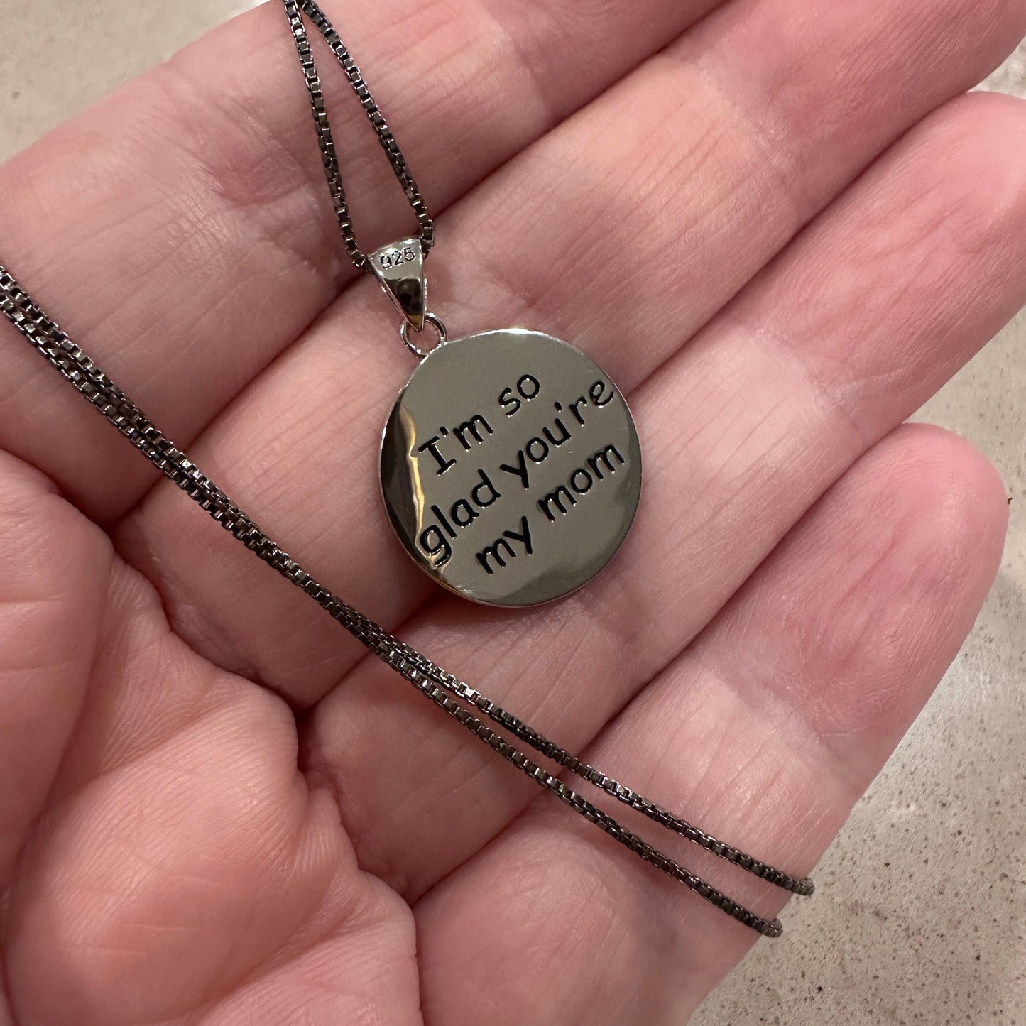 Sterling Silver "Im so glad you're my mom" Necklace-Rhodium Plated Chain