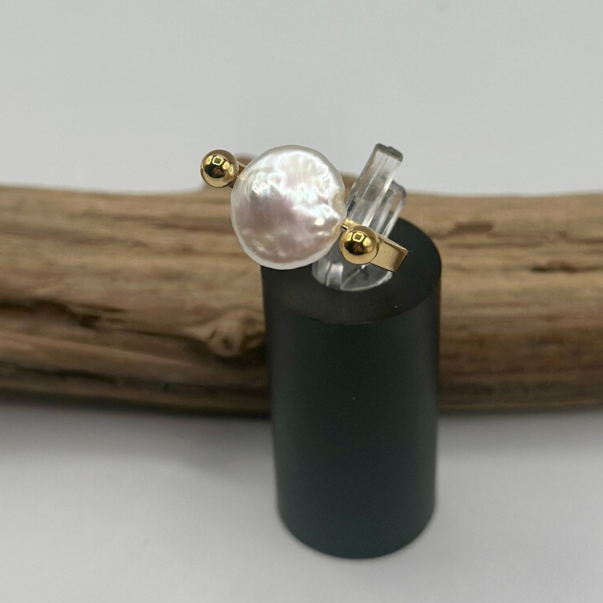 18K Gold Baroque Pearl Ring – Non-Tarnish Stainless Steel, Size 7