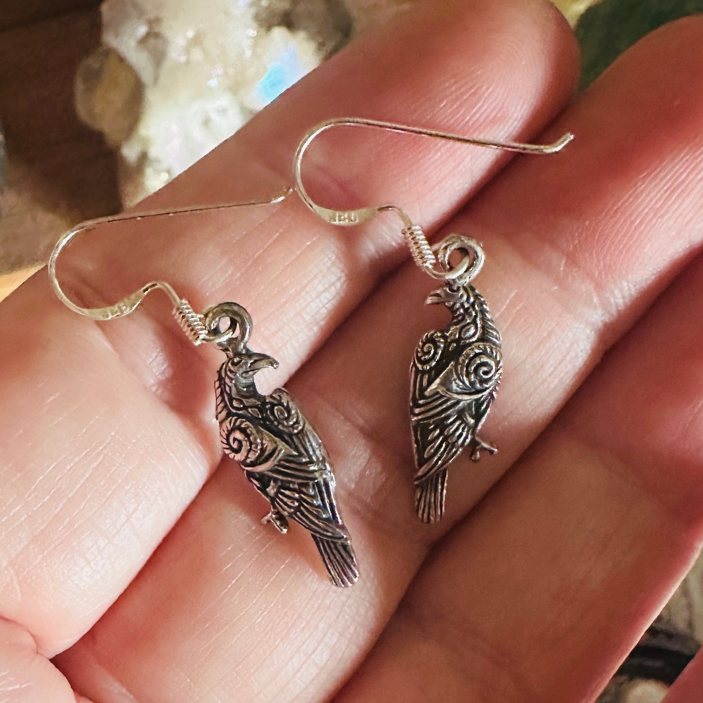 Celtic Raven Sterling Silver Drop Earrings