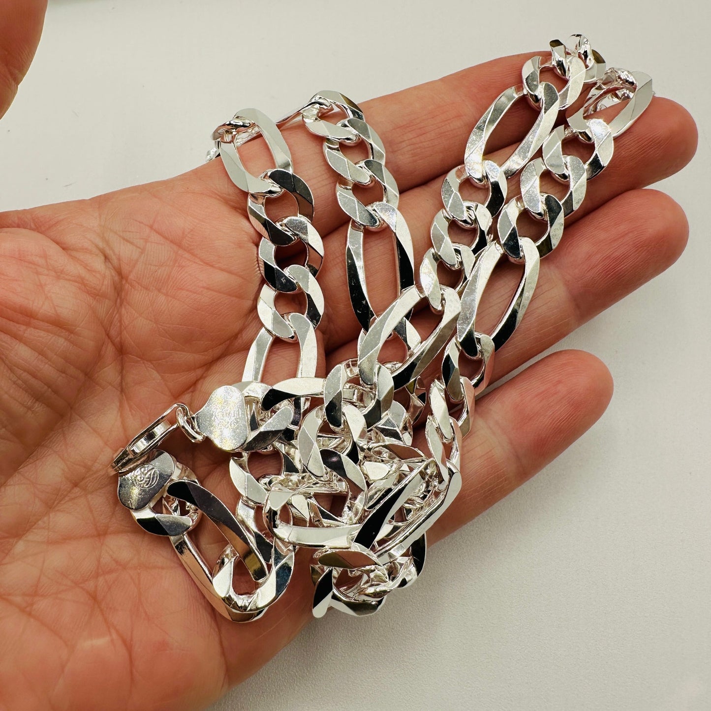 Solid Sterling Silver Flat Figaro 24" Chain