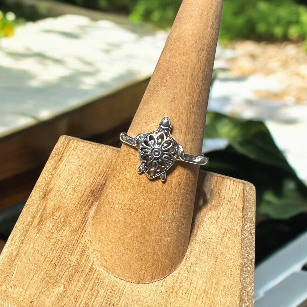 Sterling Silver Mandala Turtle Ring, Sea Animals, Spiritual, Turtles