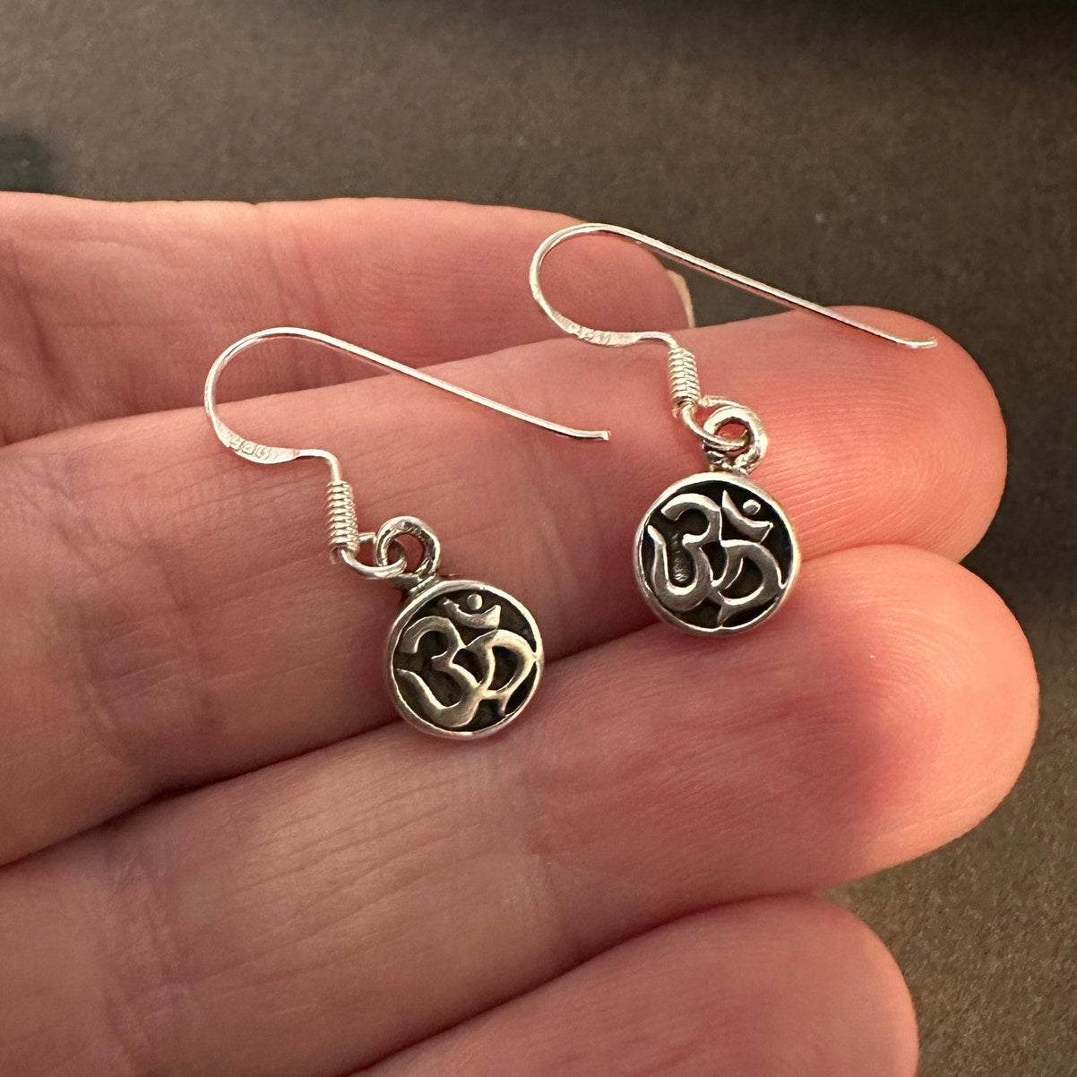 Sterling Silver Om Drop Earrings, Om Dangle Earrings