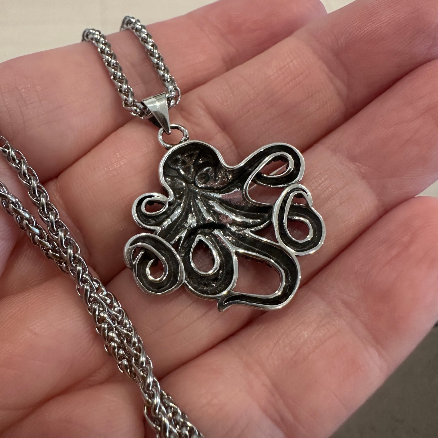 Sterling Silver Octopus Necklace – Oxidized Finish