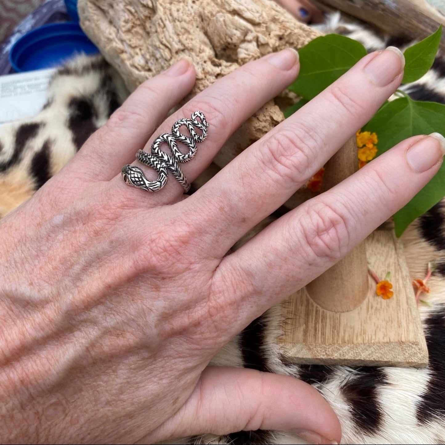 Sterling Silver Snake Cobra Ring With Black Onyx Eyes