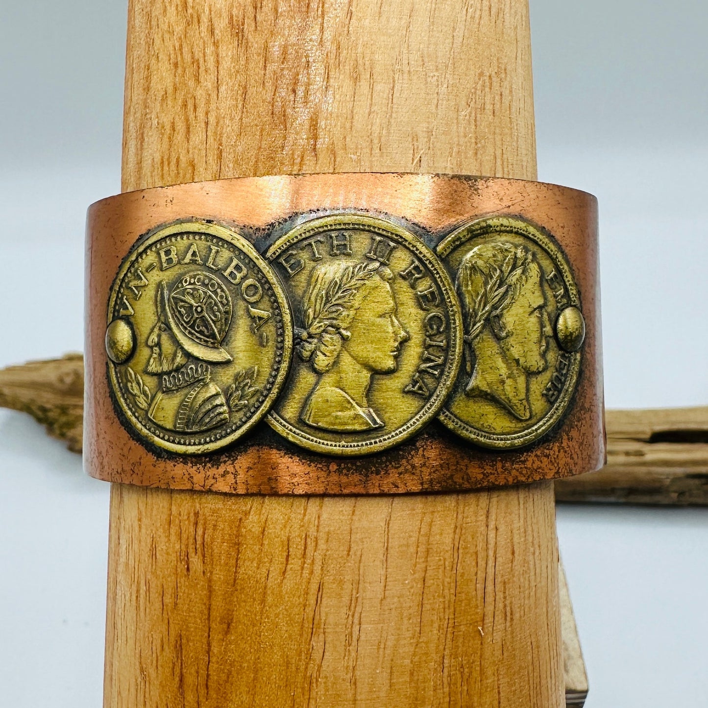 Vintage Copper Coin Cuff Bracelet