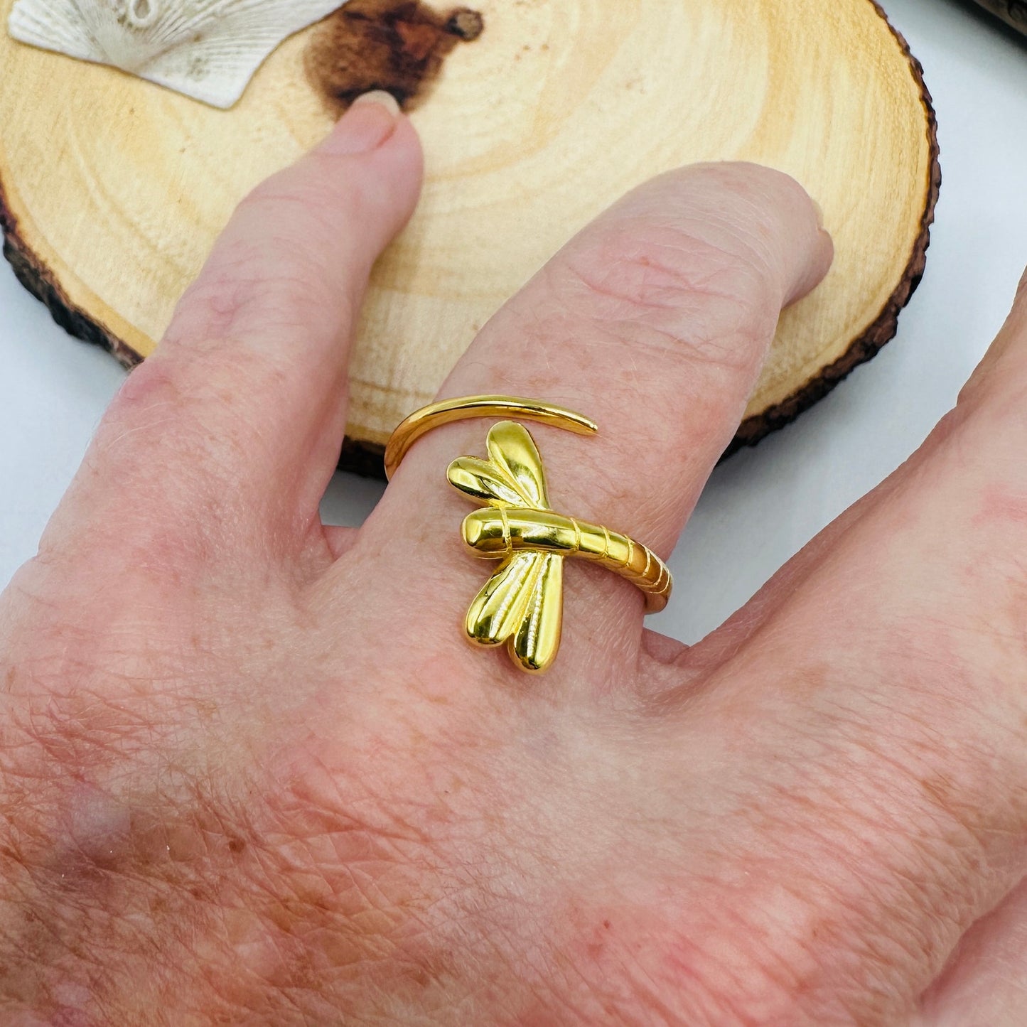 Gold Dragonfly Sterling Silver Ring