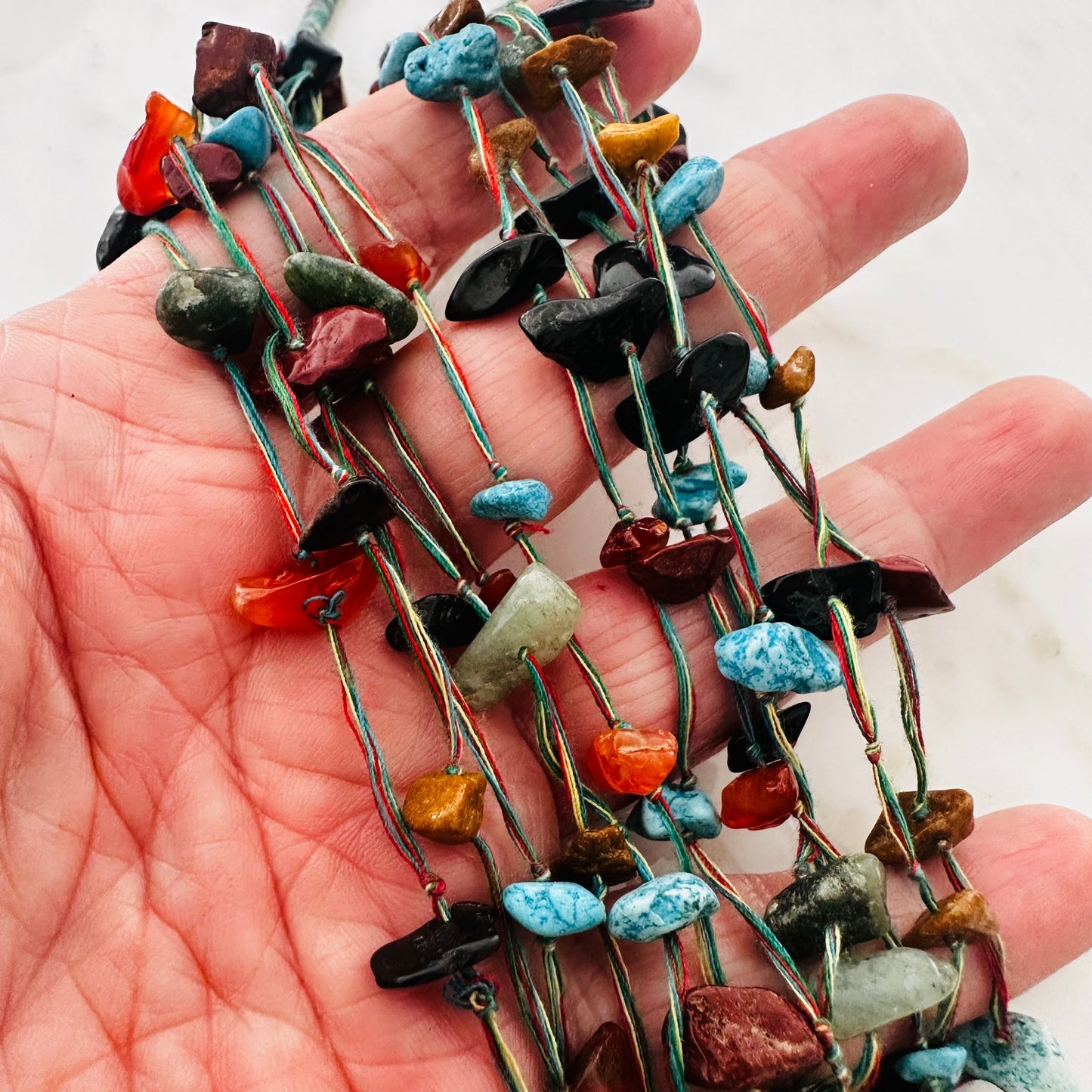 Multi-Stone Chip Bead Necklace-Boho Layered Style